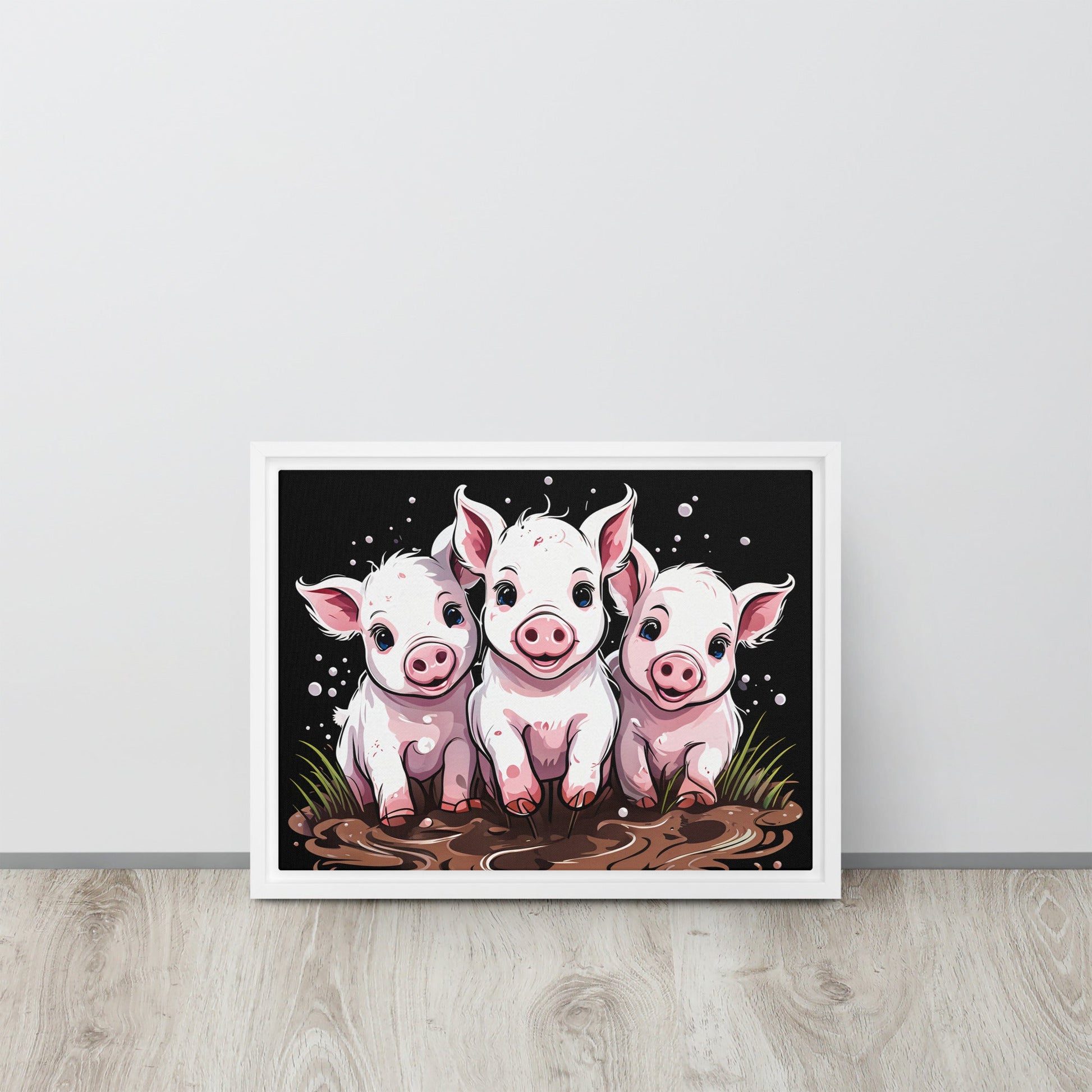 Pigs In The Mud Framed Canvas - Canvas Prints - Discovery Co.