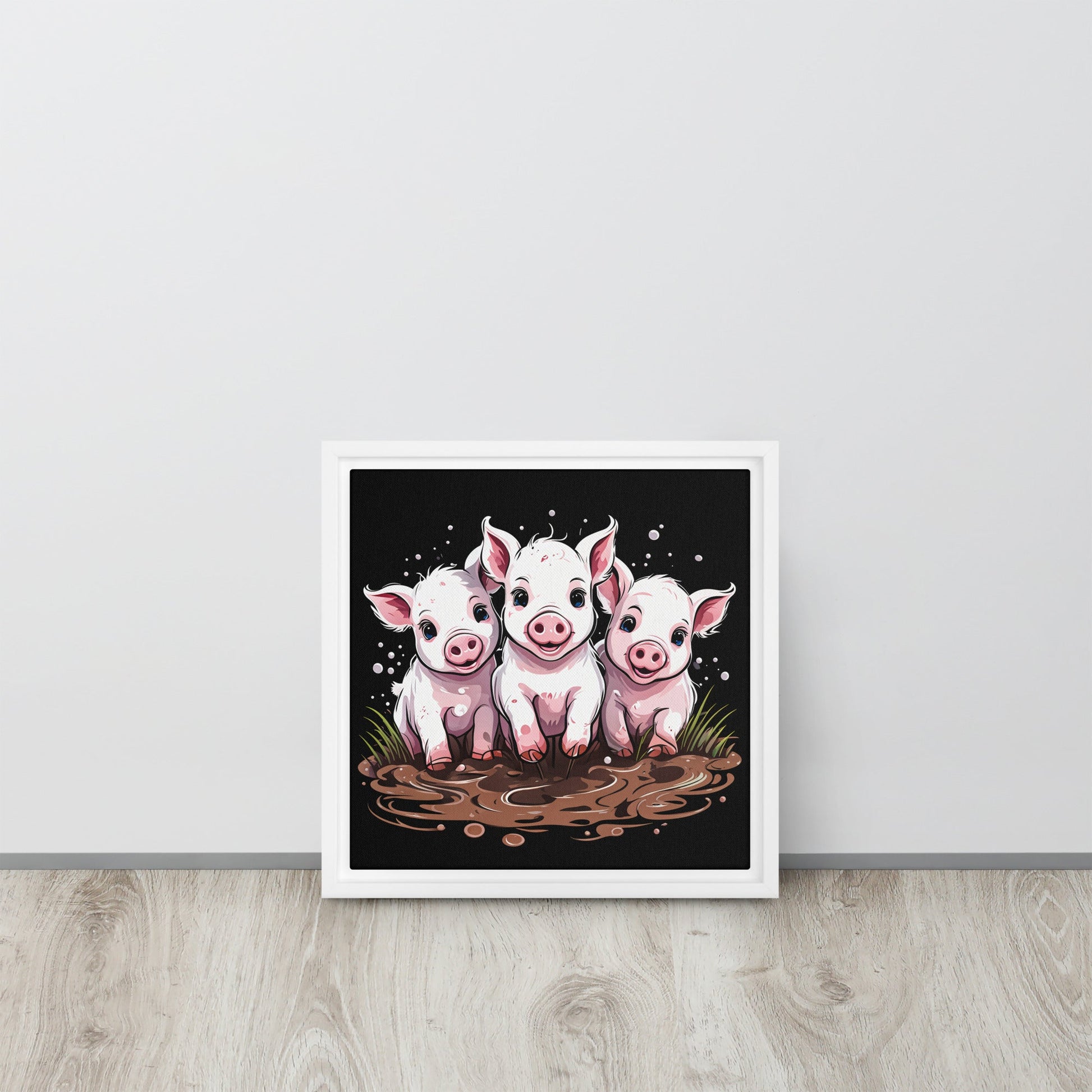 Pigs In The Mud Framed Canvas - Canvas Prints - Discovery Co.