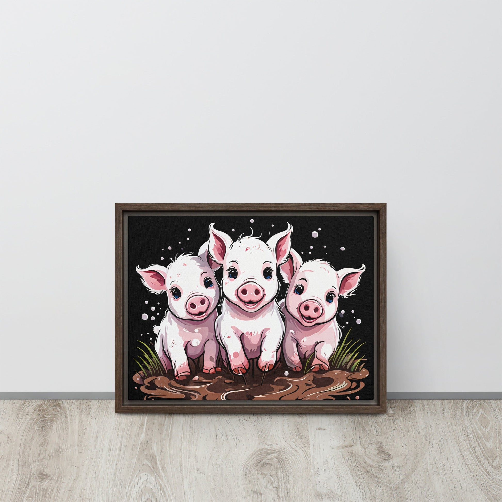 Pigs In The Mud Framed Canvas - Canvas Prints - Discovery Co.