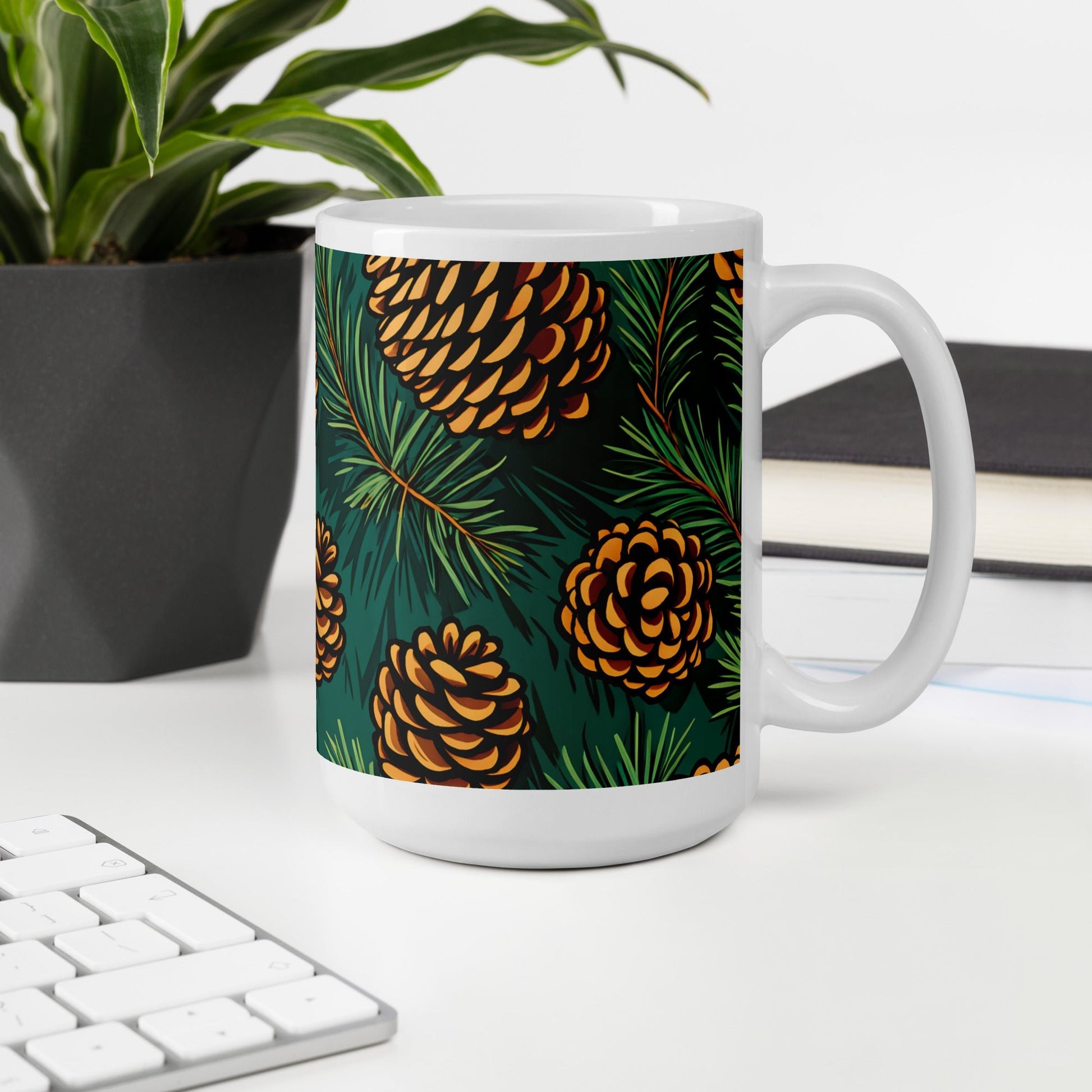 Pinecone White Glossy Mug (11 oz, 15 oz, 20 oz) - Mugs - Discovery Co.