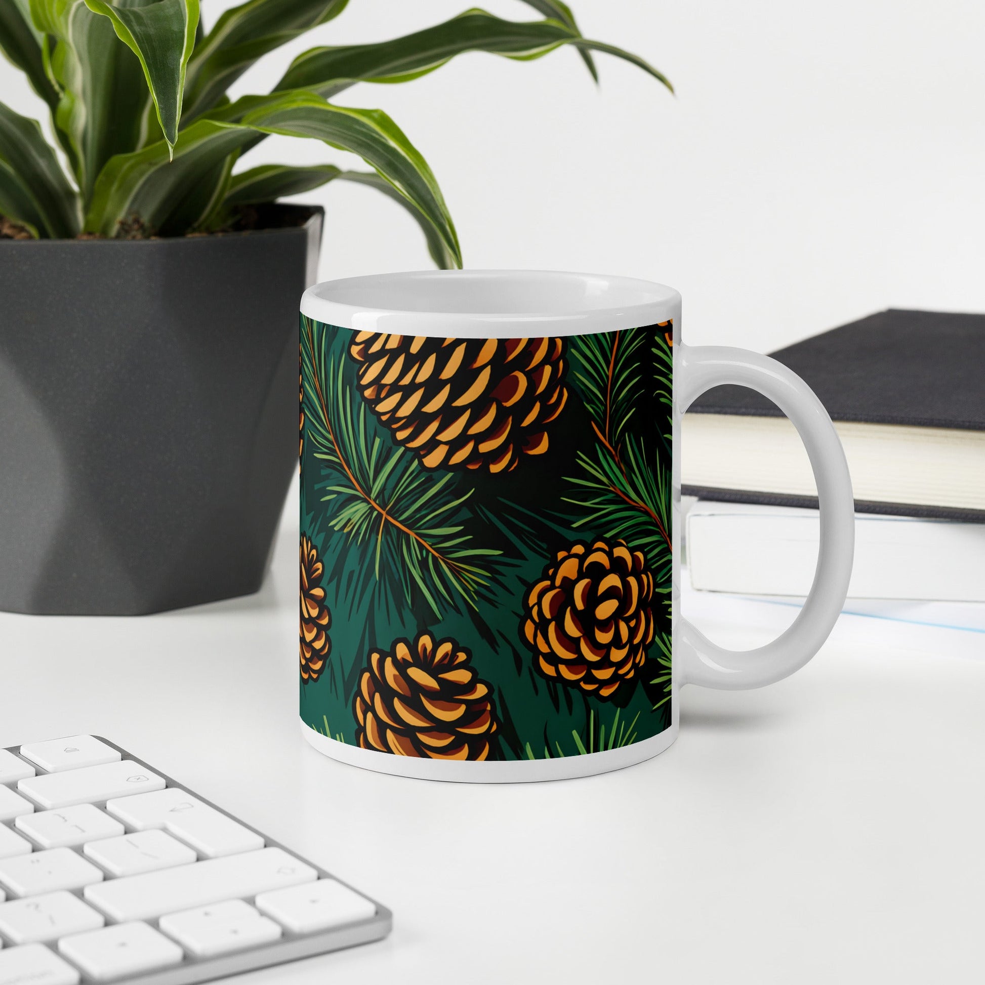 Pinecone White Glossy Mug (11 oz, 15 oz, 20 oz) - Mugs - Discovery Co.
