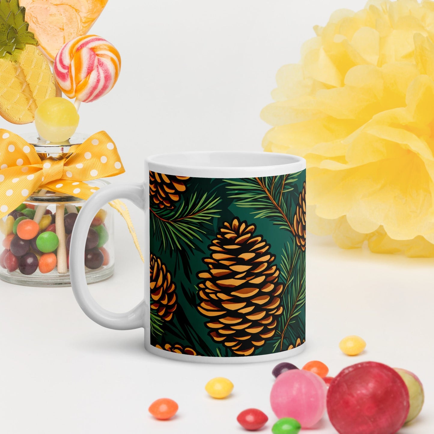 Pinecone White Glossy Mug (11 oz, 15 oz, 20 oz) - Mugs - Discovery Co.