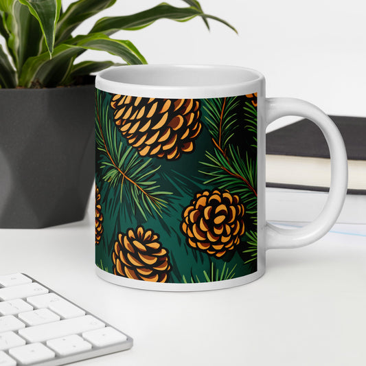 Pinecone White Glossy Mug (11 oz, 15 oz, 20 oz) - Mugs - Discovery Co.