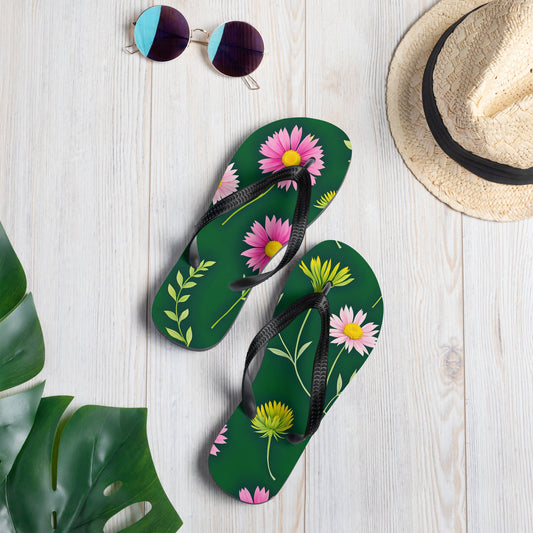 Pink And Green Flowers Flip - Flops - Footwear - Discovery Co.