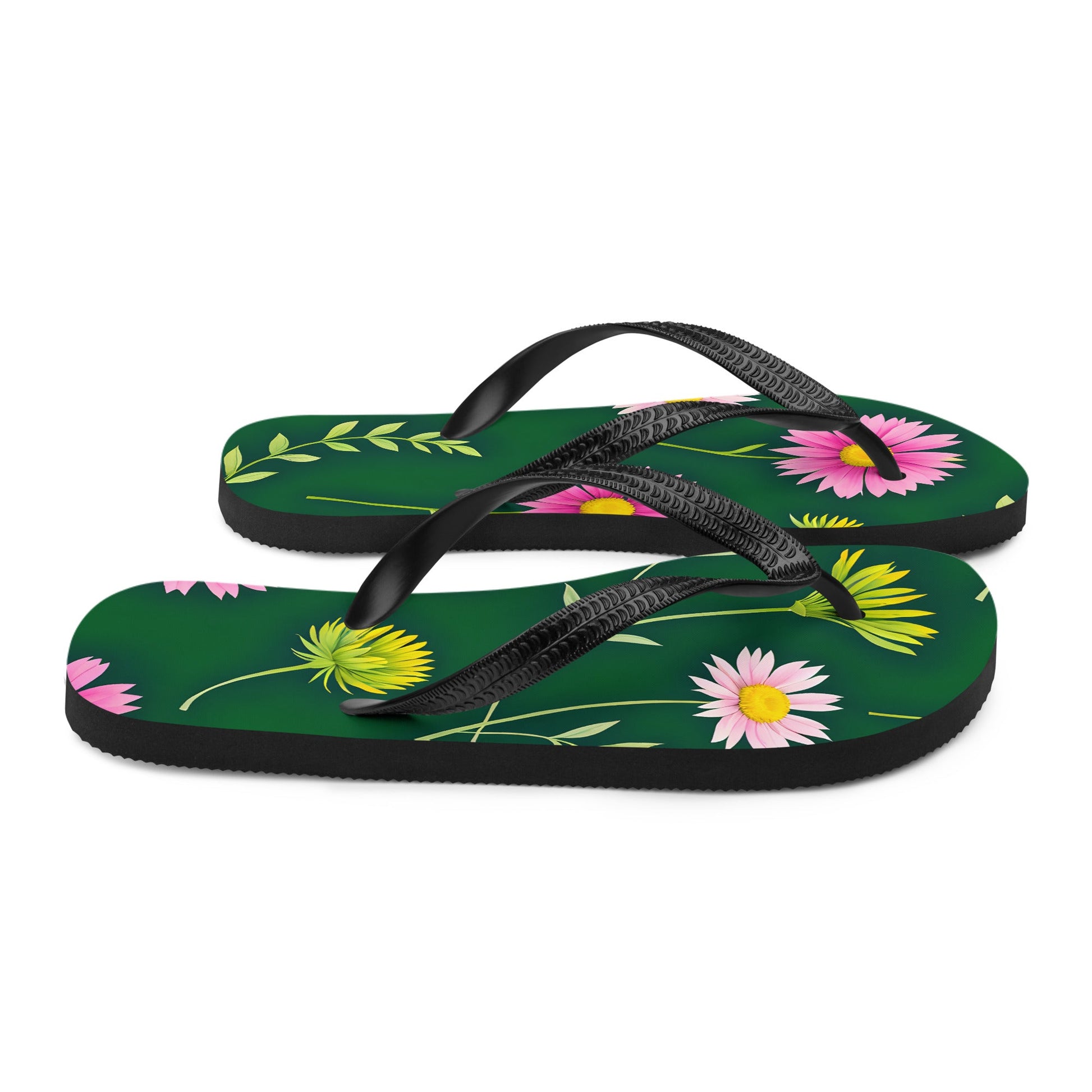 Pink And Green Flowers Flip - Flops - Footwear - Discovery Co.