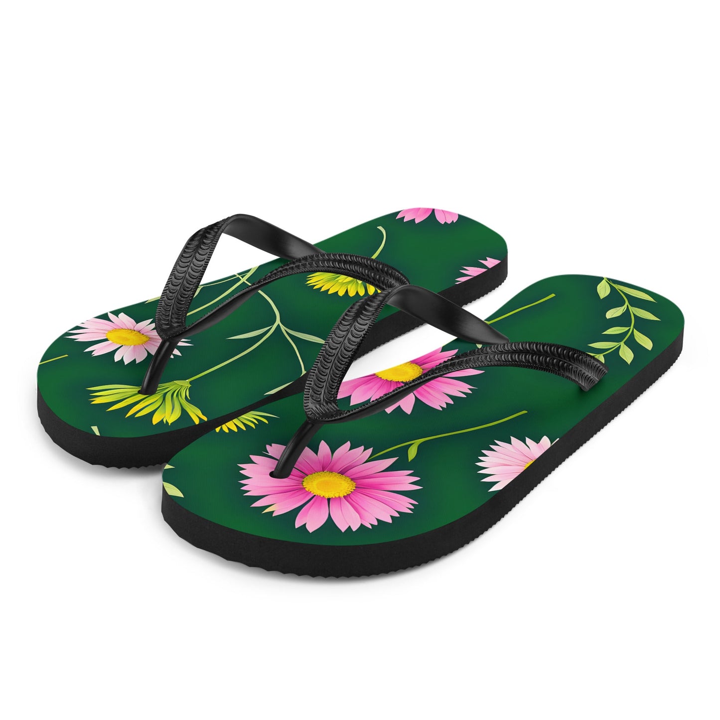 Pink And Green Flowers Flip - Flops - Footwear - Discovery Co.