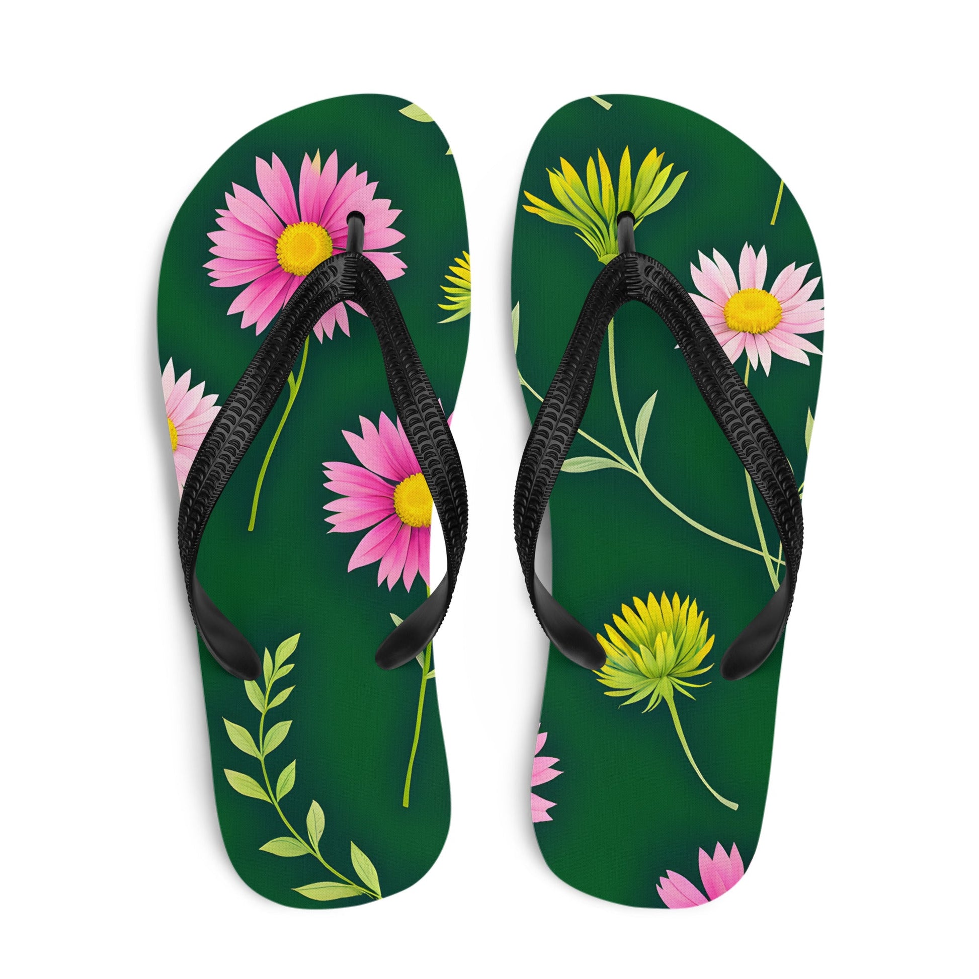 Pink And Green Flowers Flip - Flops - Footwear - Discovery Co.