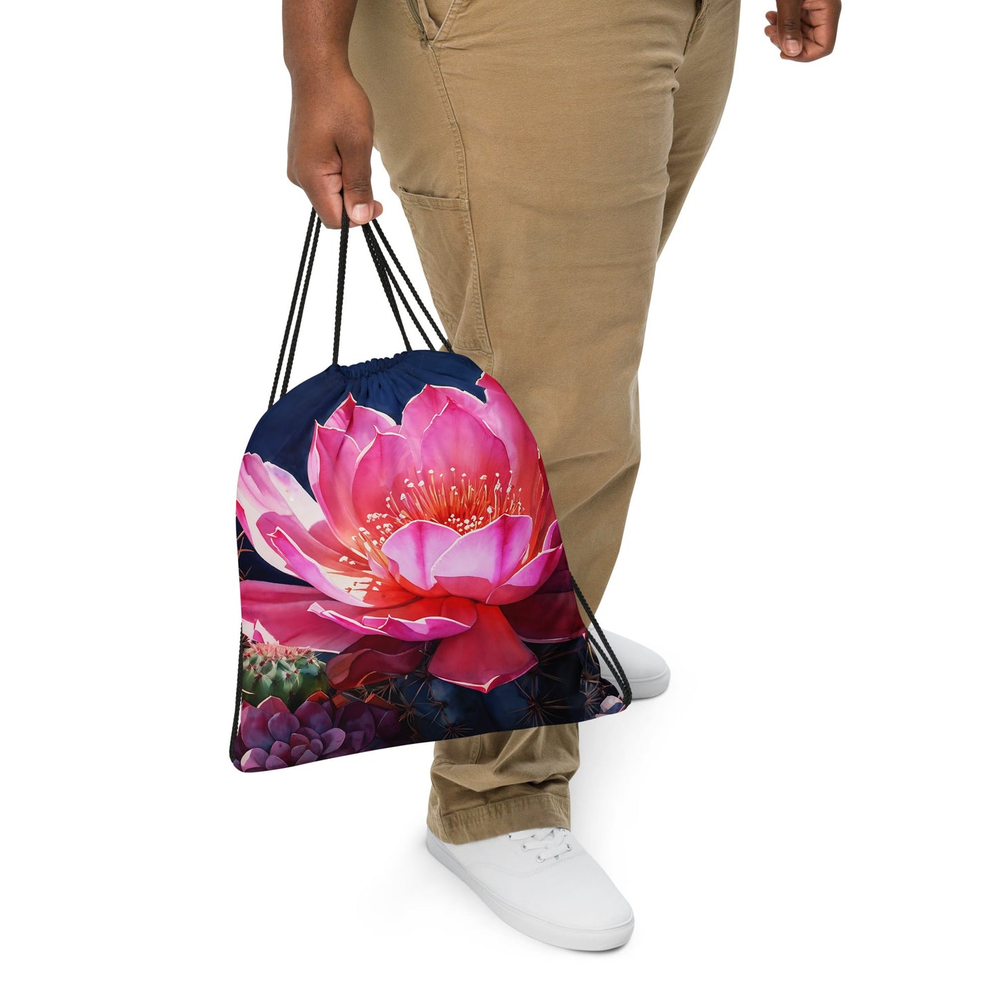 Pink Cactus Bloom Drawstring Bag - Discovery Co.