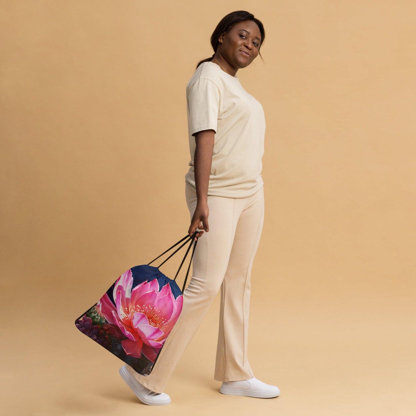 Pink Cactus Bloom Drawstring Bag - Discovery Co.