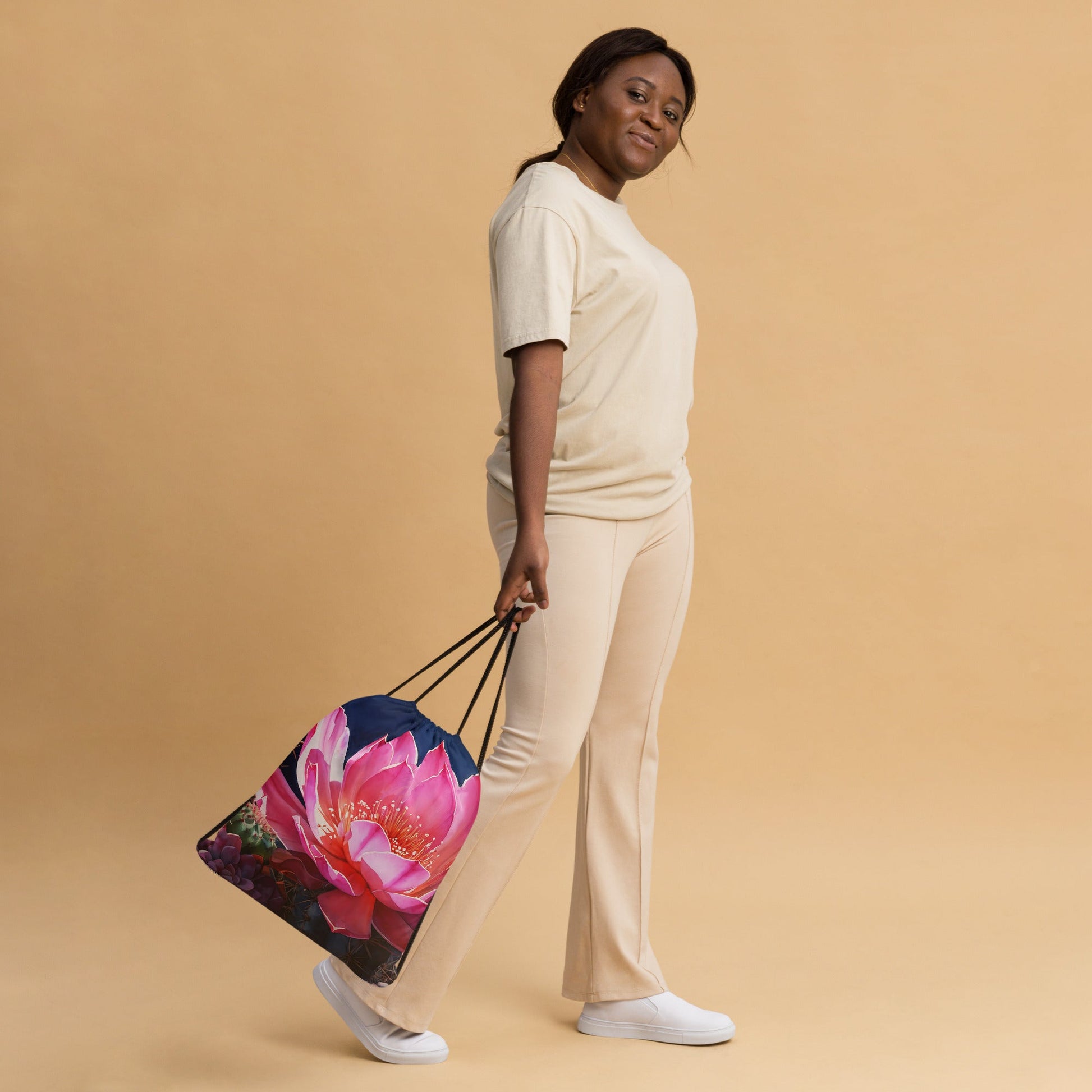 Pink Cactus Bloom Drawstring Bag - Discovery Co.