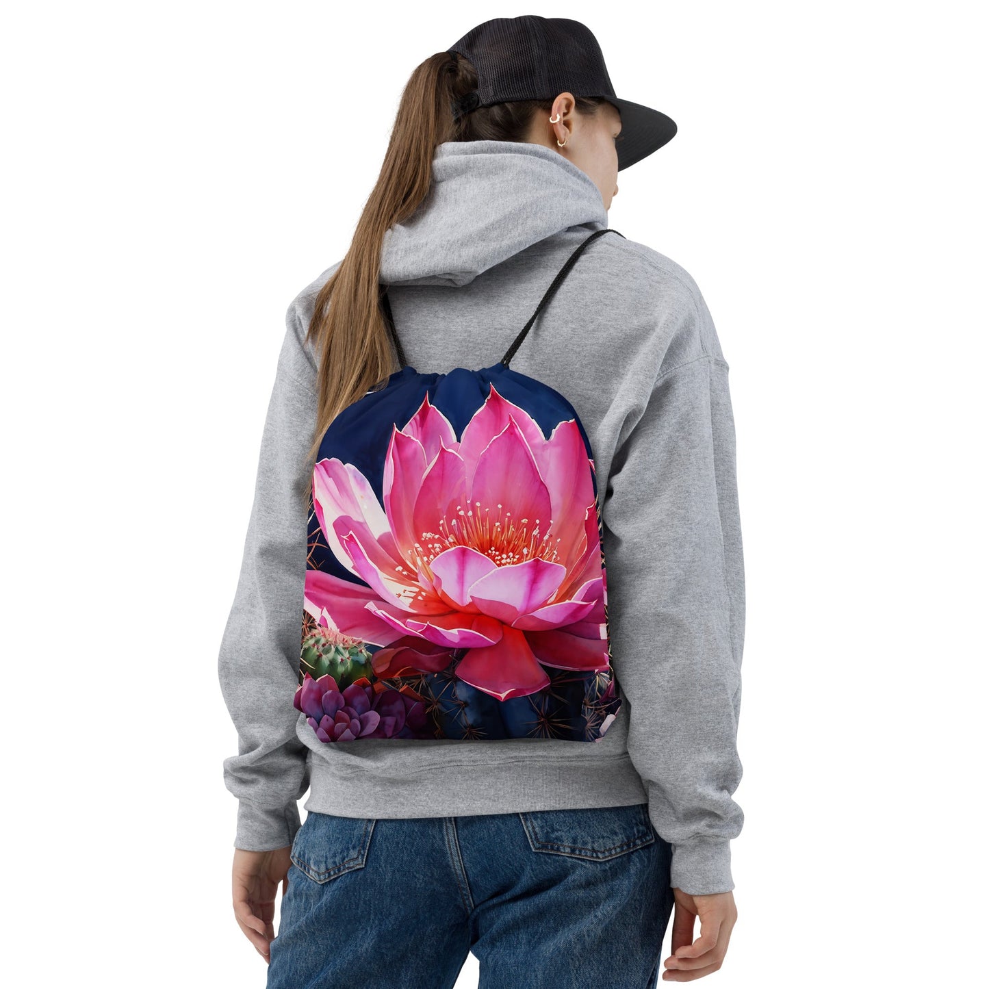 Pink Cactus Bloom Drawstring Bag - Discovery Co.