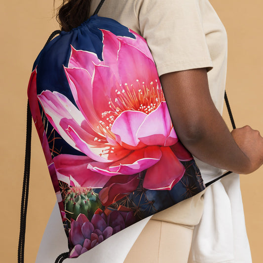 Pink Cactus Bloom Drawstring Bag - Discovery Co.