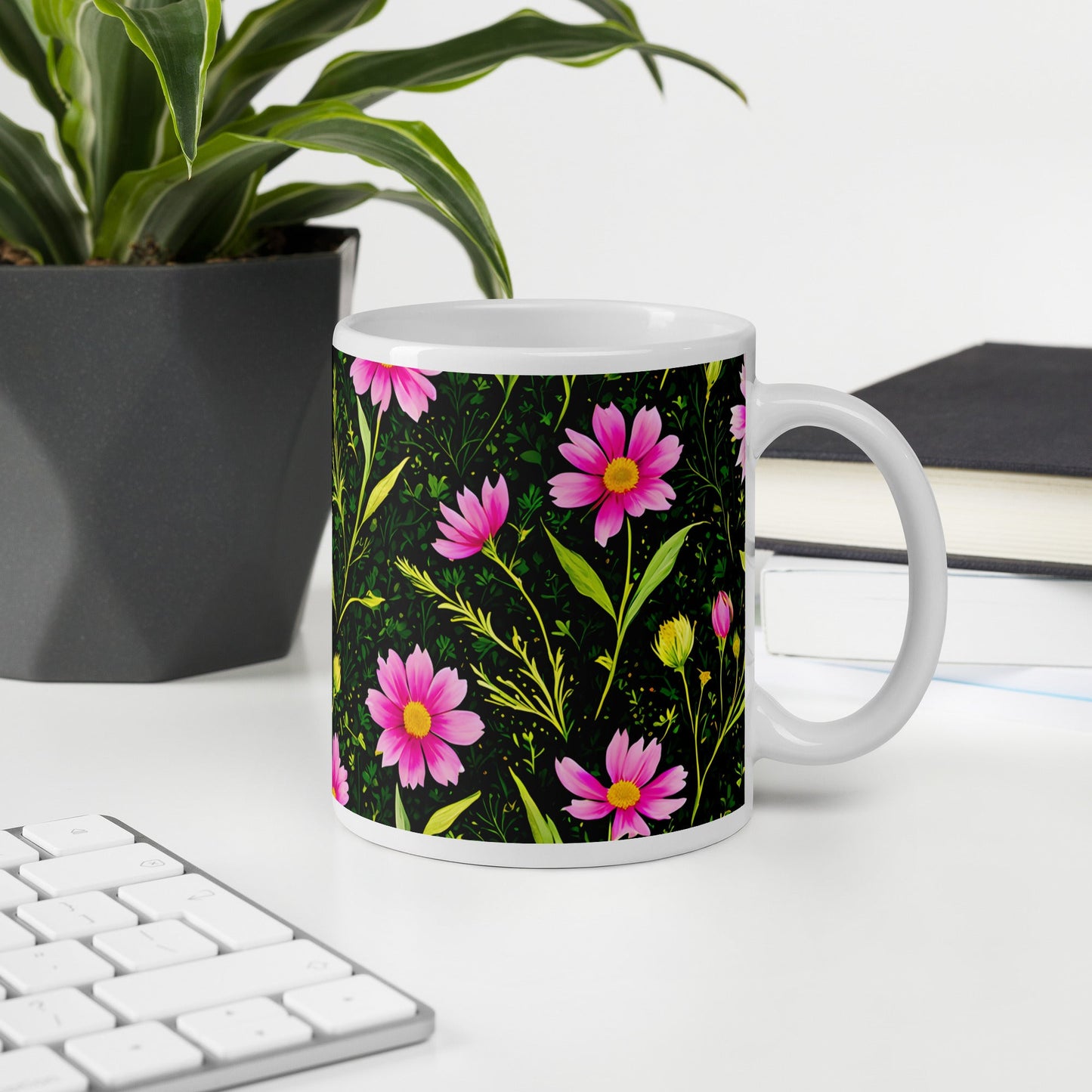 Pink Flowers II White Glossy Mug (11 oz, 15 oz, 20 oz) - Mugs - Discovery Co.
