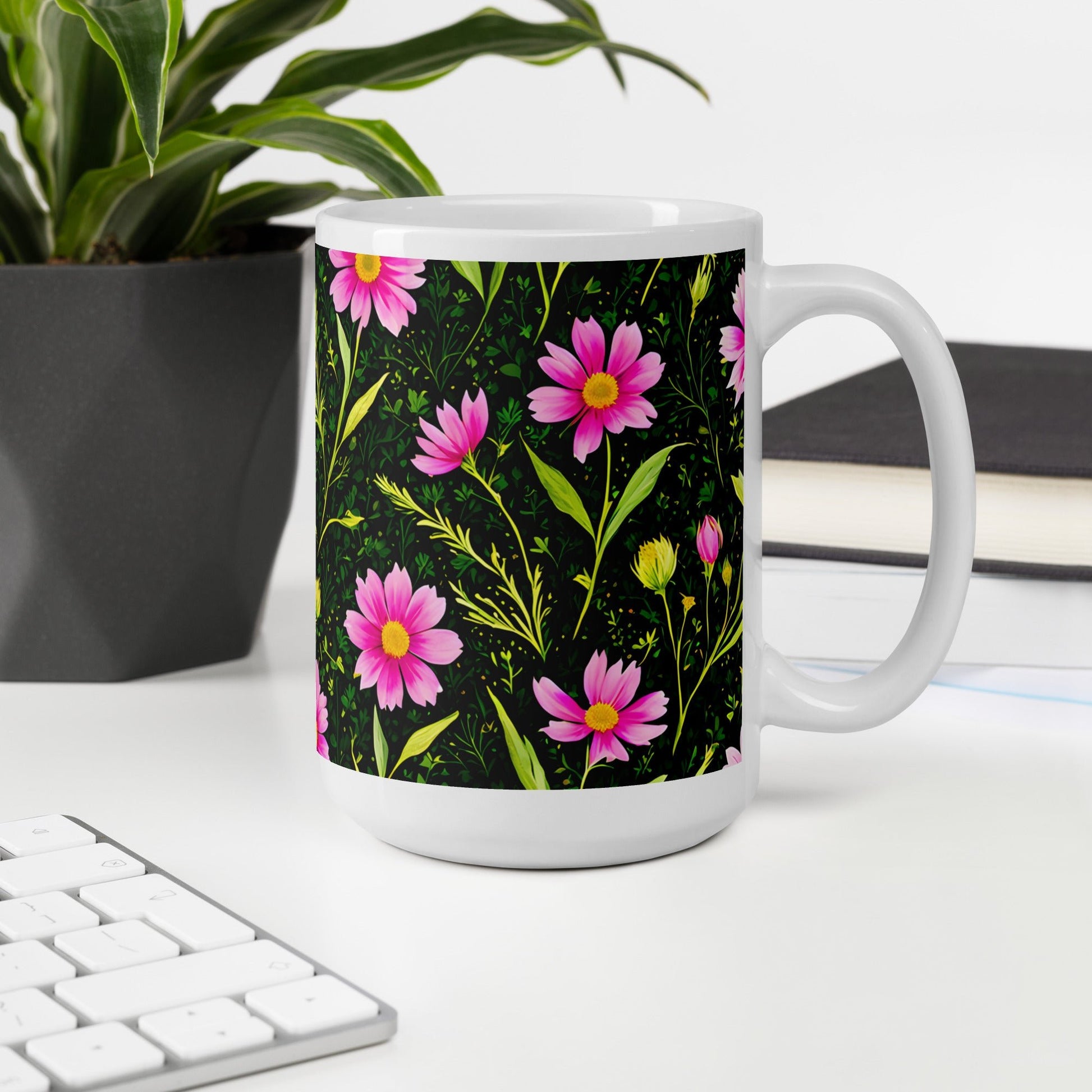 Pink Flowers II White Glossy Mug (11 oz, 15 oz, 20 oz) - Mugs - Discovery Co.