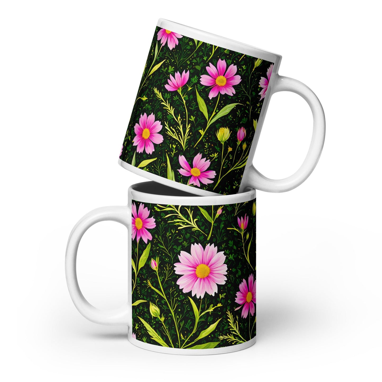 Pink Flowers II White Glossy Mug (11 oz, 15 oz, 20 oz) - Mugs - Discovery Co.