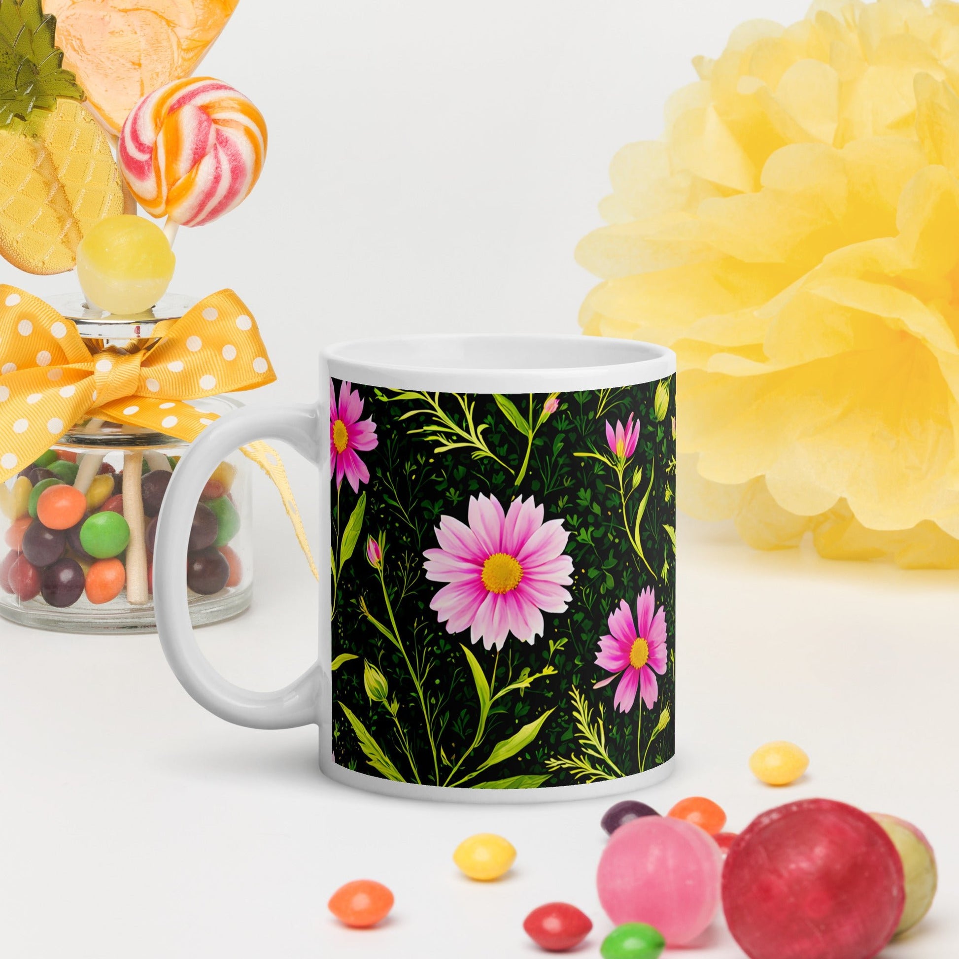 Pink Flowers II White Glossy Mug (11 oz, 15 oz, 20 oz) - Mugs - Discovery Co.