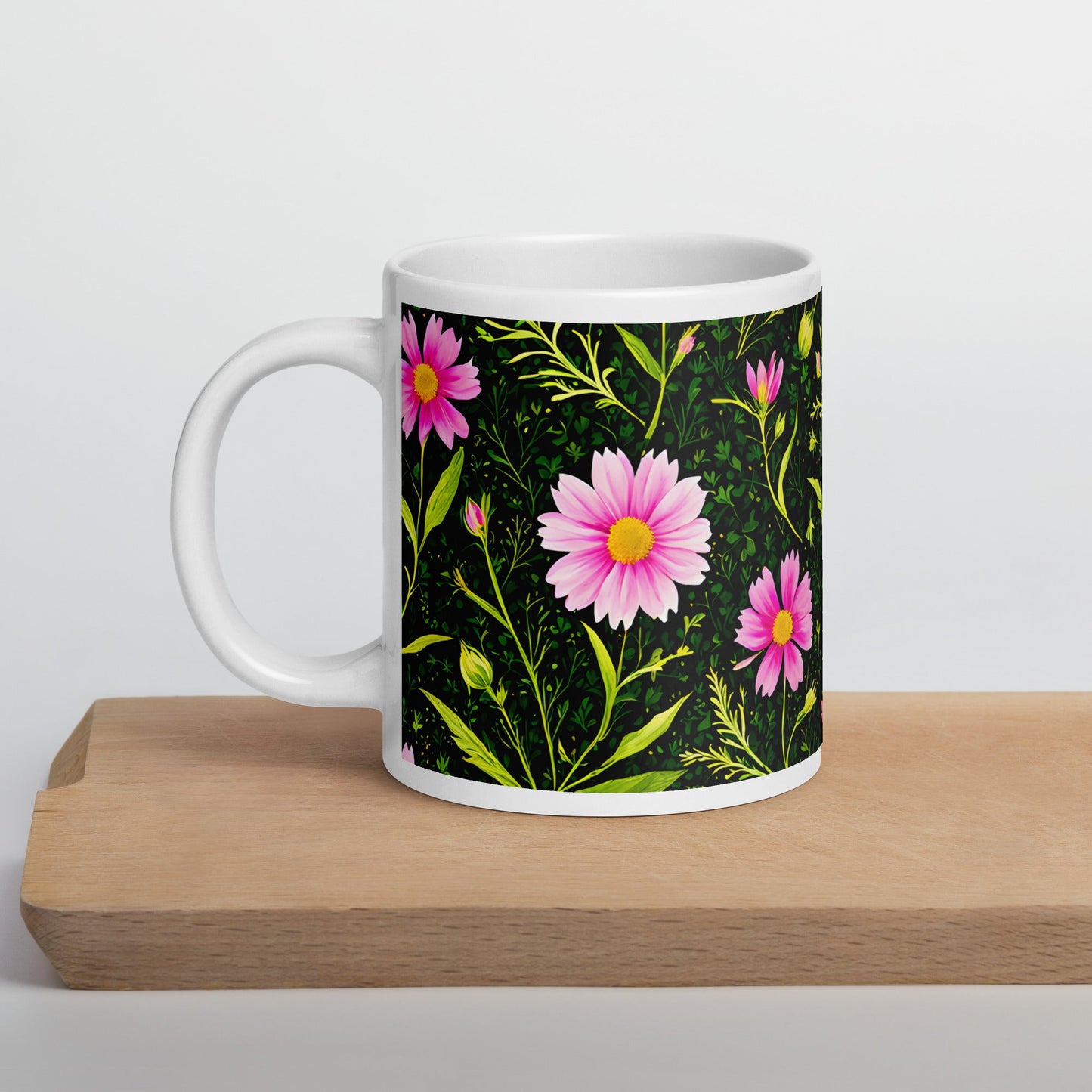 Pink Flowers II White Glossy Mug (11 oz, 15 oz, 20 oz) - Mugs - Discovery Co.