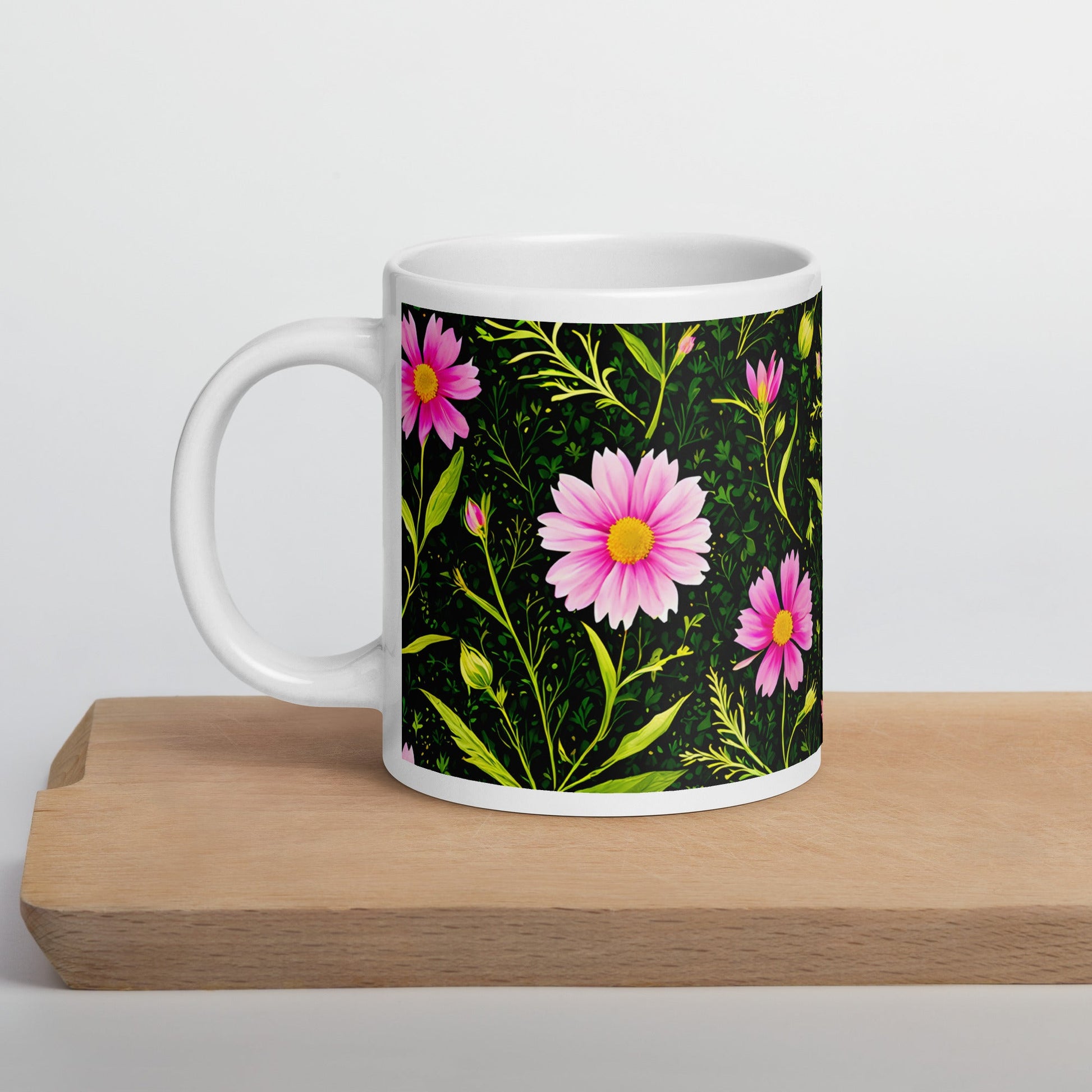 Pink Flowers II White Glossy Mug (11 oz, 15 oz, 20 oz) - Mugs - Discovery Co.