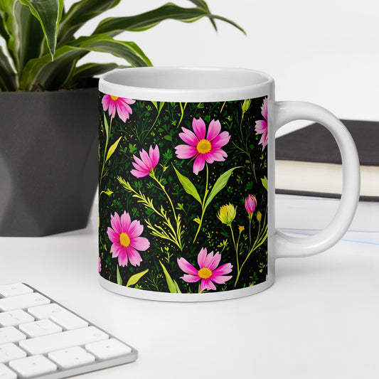 Pink Flowers II White Glossy Mug (11 oz, 15 oz, 20 oz) - Mugs - Discovery Co.