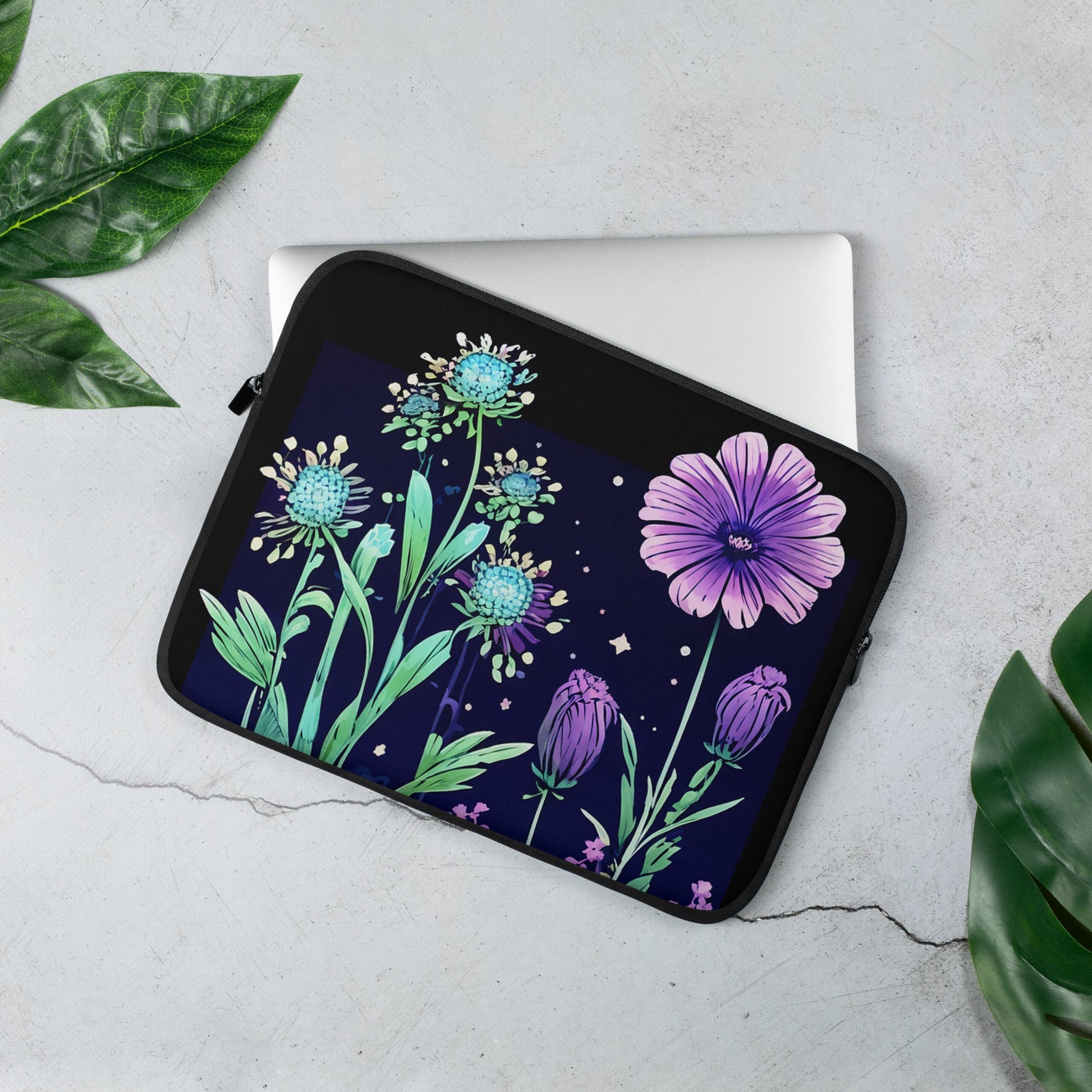 Purple and Green Flowers II Laptop Sleeve - Laptop Cases - Discovery Co.