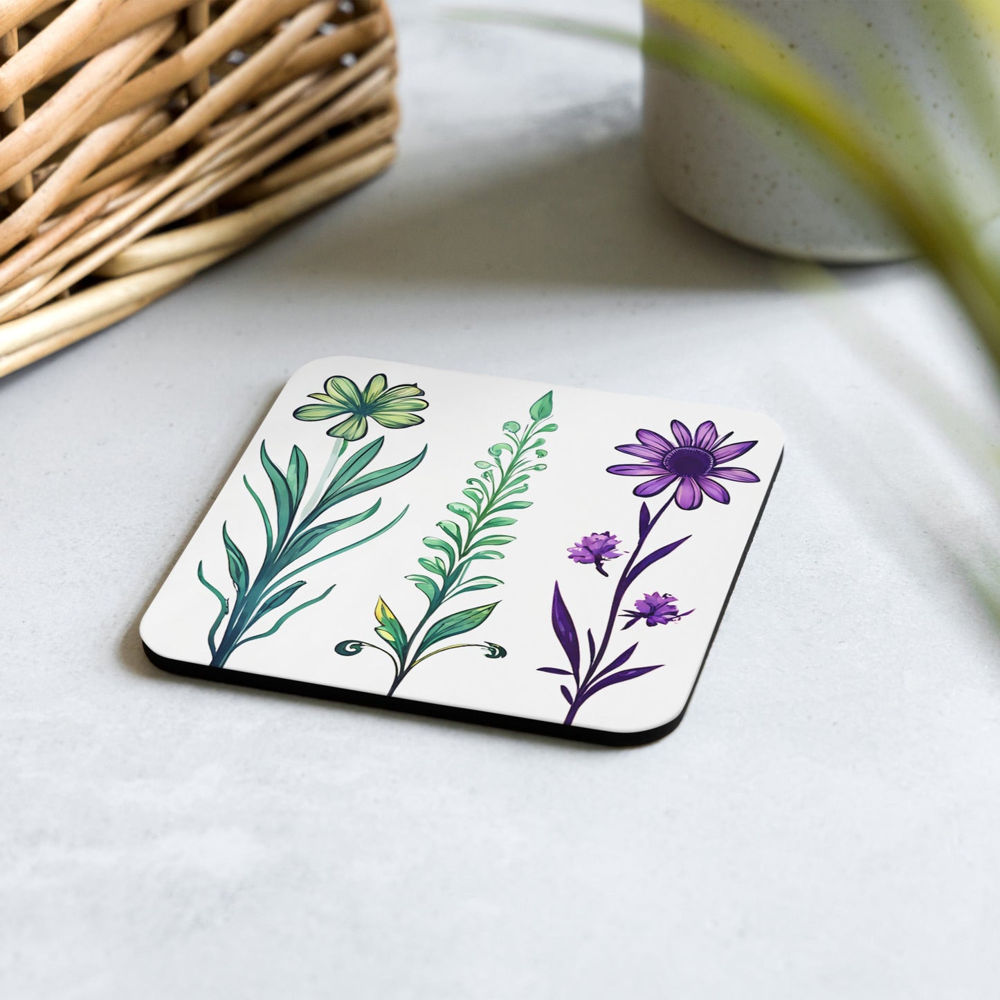 Purple and Green Wildflowers Cork - back Coaster - Coasters - Discovery Co.