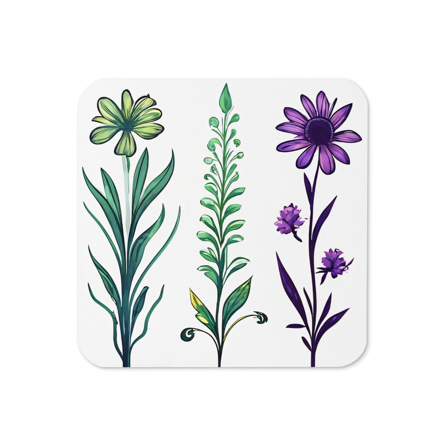 Purple and Green Wildflowers Cork - back Coaster - Coasters - Discovery Co.