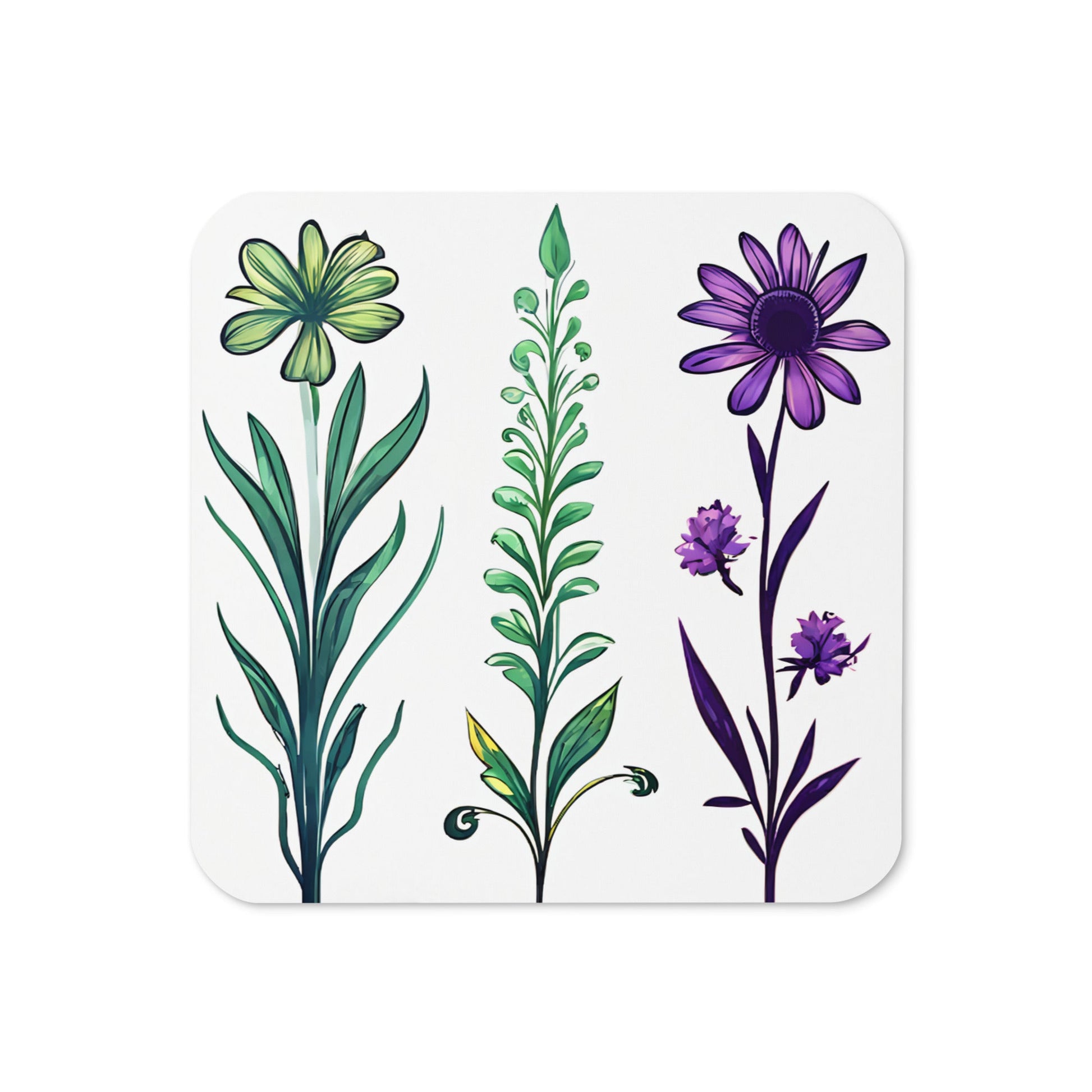 Purple and Green Wildflowers Cork - back Coaster - Coasters - Discovery Co.