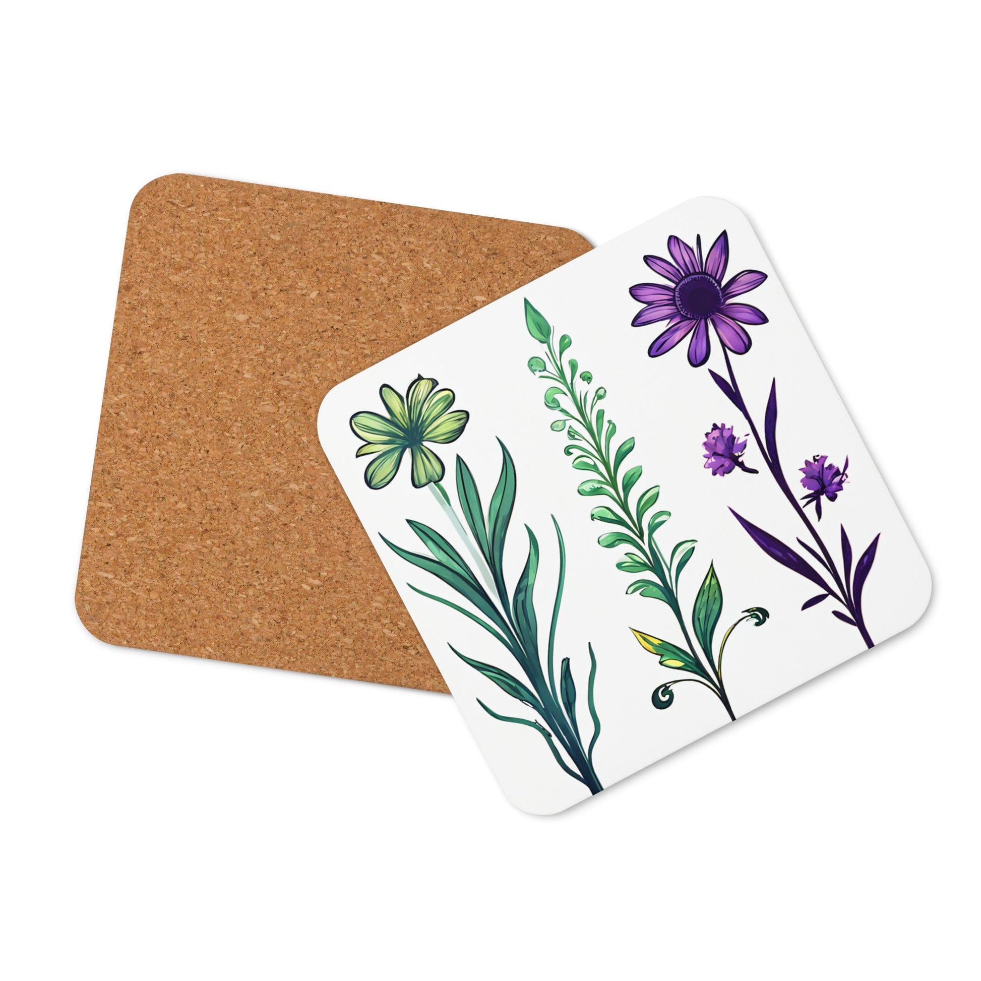 Purple and Green Wildflowers Cork - back Coaster - Coasters - Discovery Co.