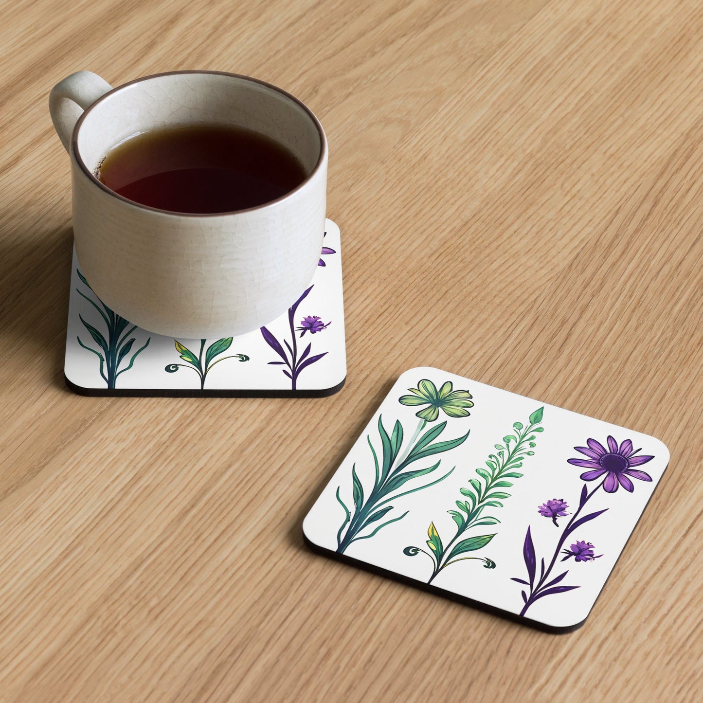Purple and Green Wildflowers Cork - back Coaster - Coasters - Discovery Co.