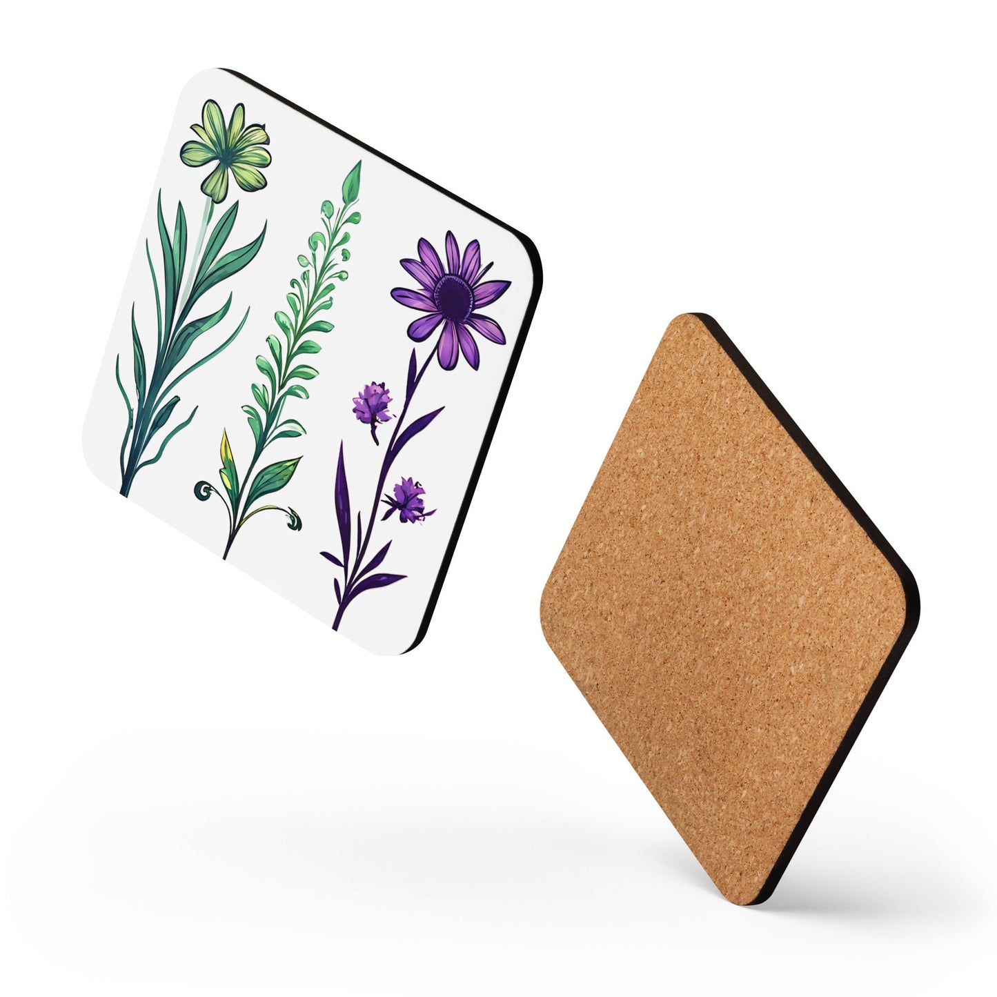 Purple and Green Wildflowers Cork - back Coaster - Coasters - Discovery Co.