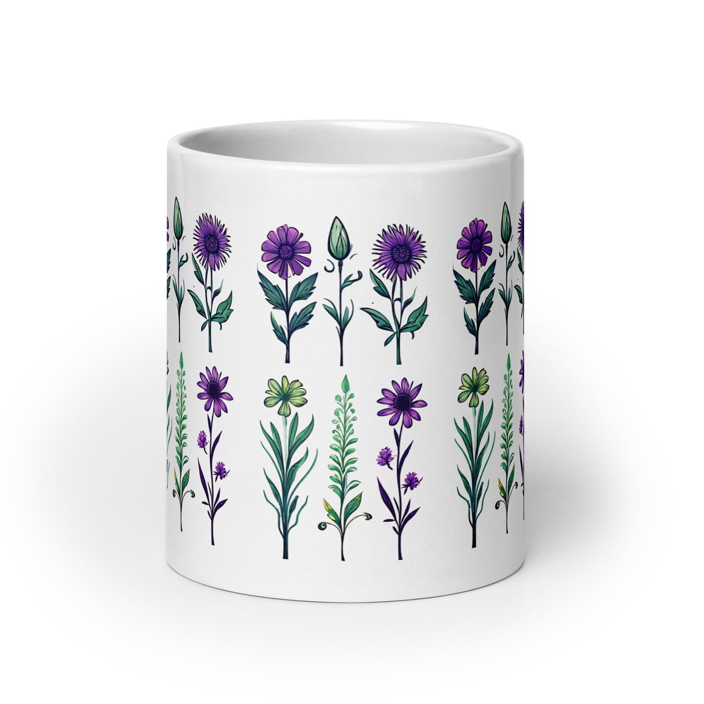 Purple and Green Wildflowers White Glossy Mug (11 oz, 15 oz, 20 oz) - Mugs - Discovery Co.