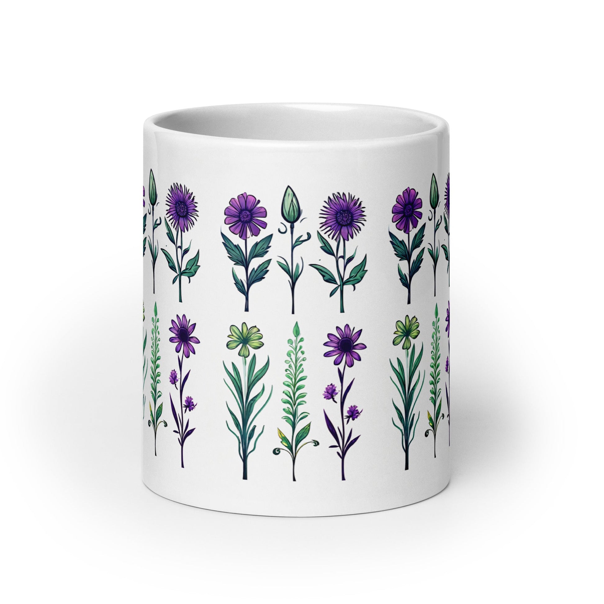 Purple and Green Wildflowers White Glossy Mug (11 oz, 15 oz, 20 oz) - Mugs - Discovery Co.