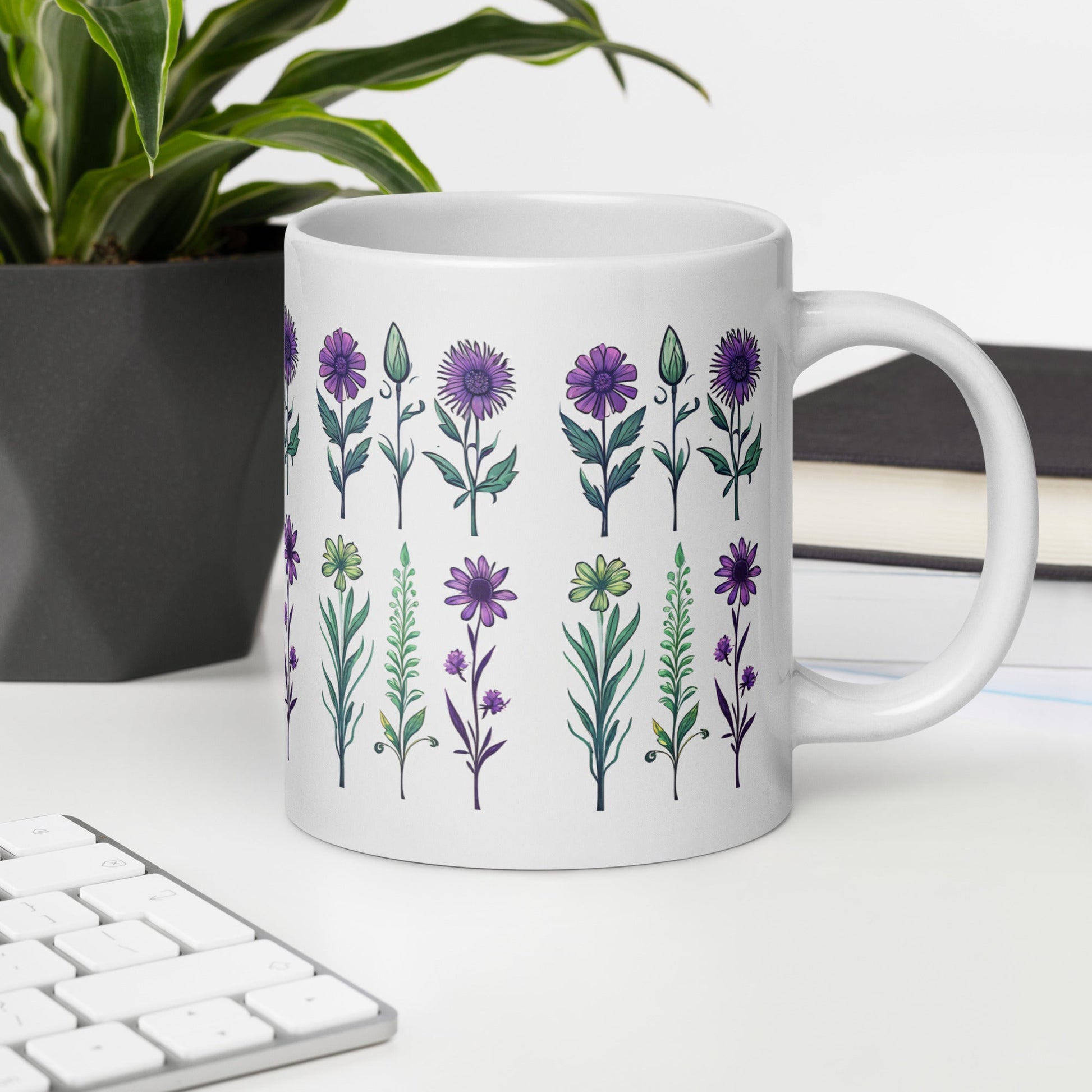 Purple and Green Wildflowers White Glossy Mug (11 oz, 15 oz, 20 oz) - Mugs - Discovery Co.