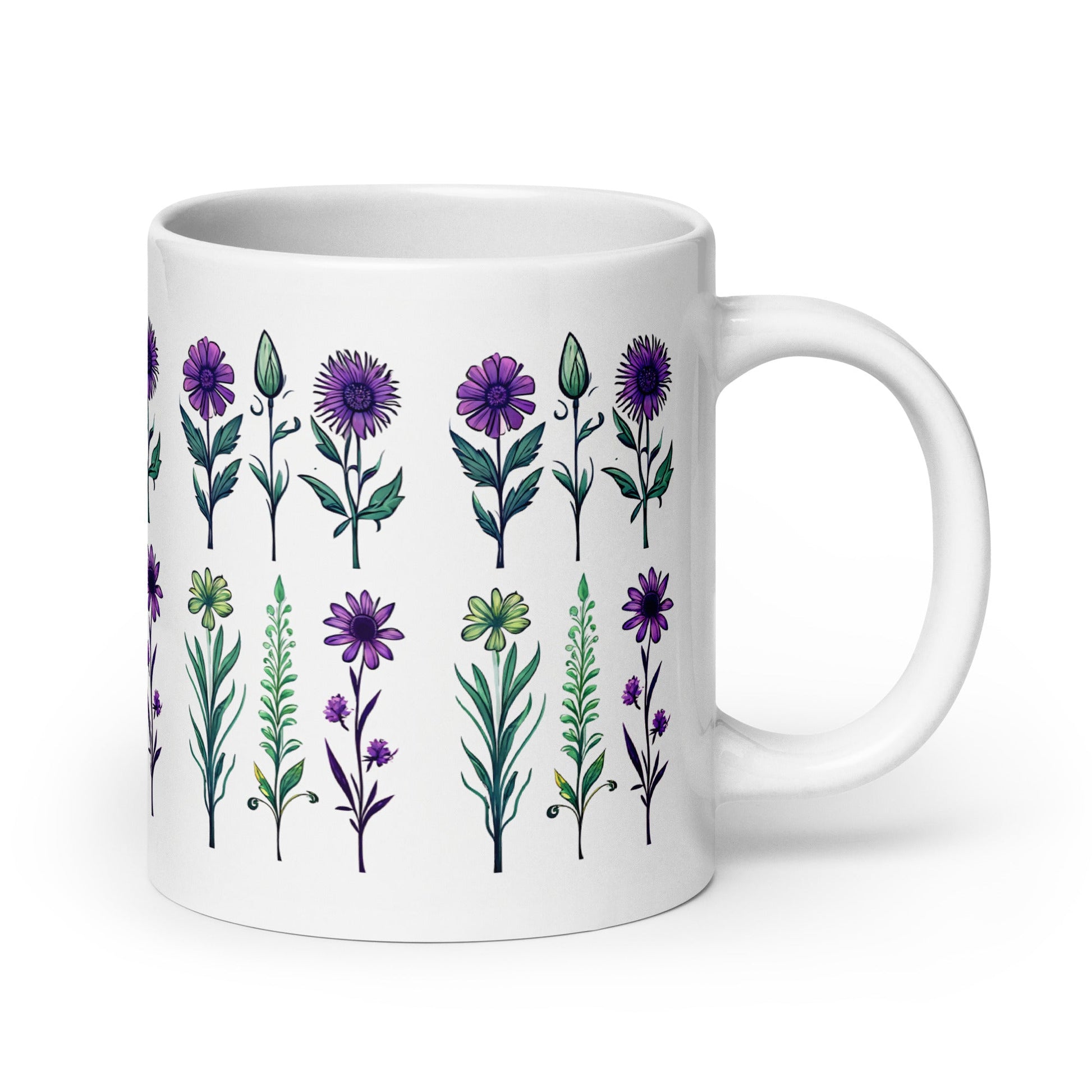 Purple and Green Wildflowers White Glossy Mug (11 oz, 15 oz, 20 oz) - Mugs - Discovery Co.