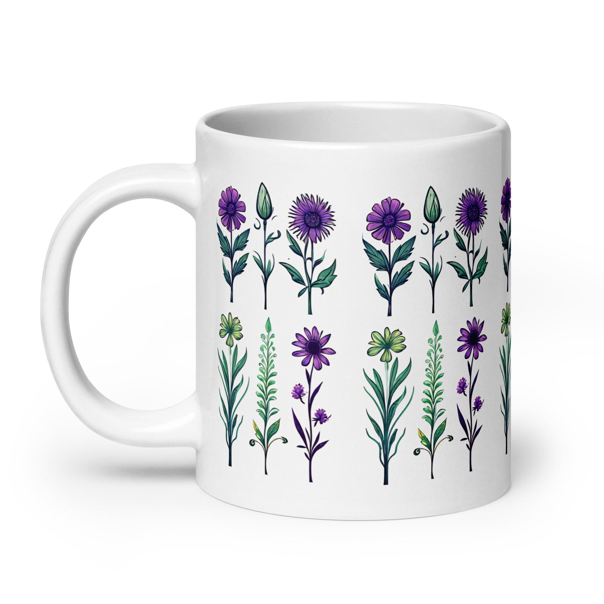 Purple and Green Wildflowers White Glossy Mug (11 oz, 15 oz, 20 oz) - Mugs - Discovery Co.