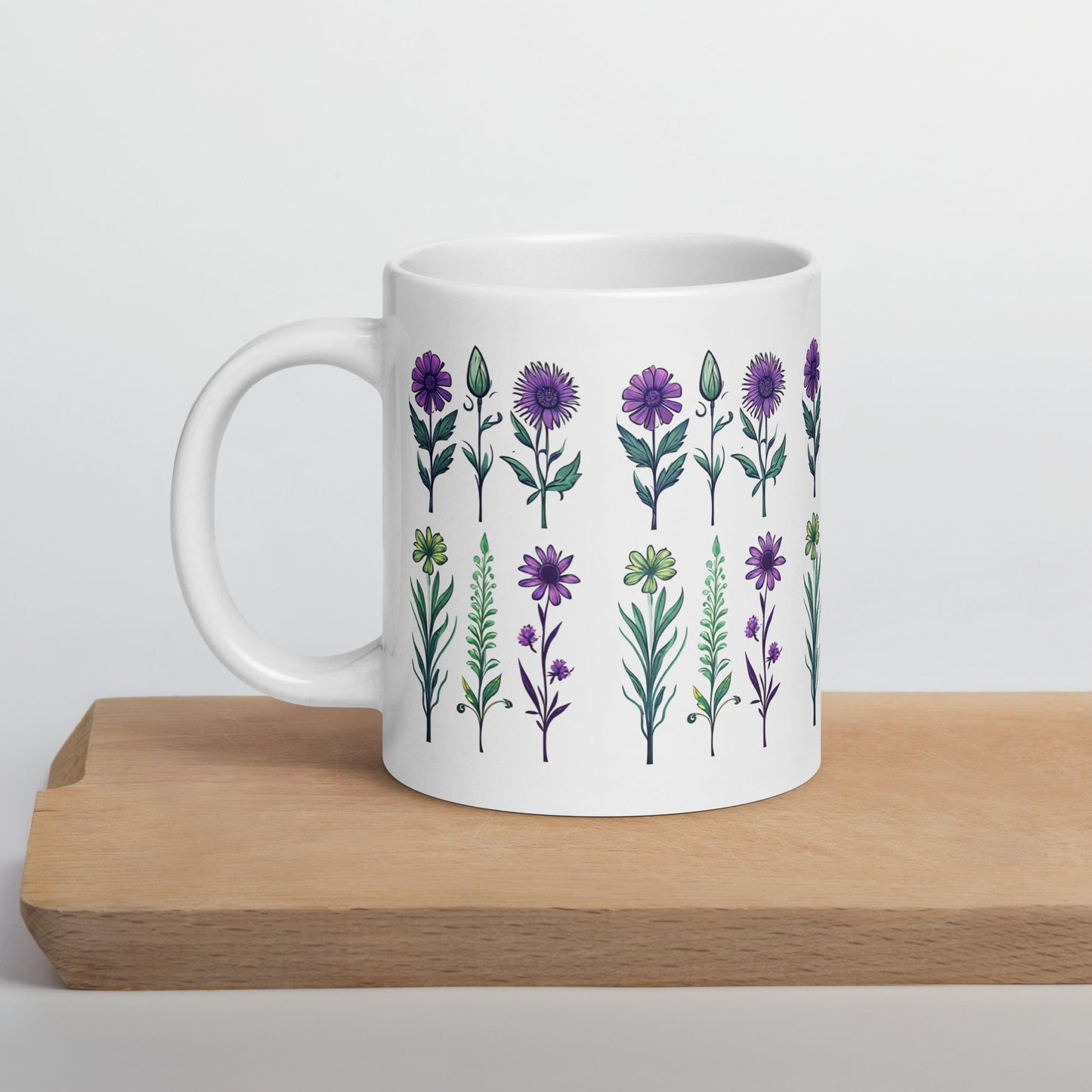 Purple and Green Wildflowers White Glossy Mug (11 oz, 15 oz, 20 oz) - Mugs - Discovery Co.