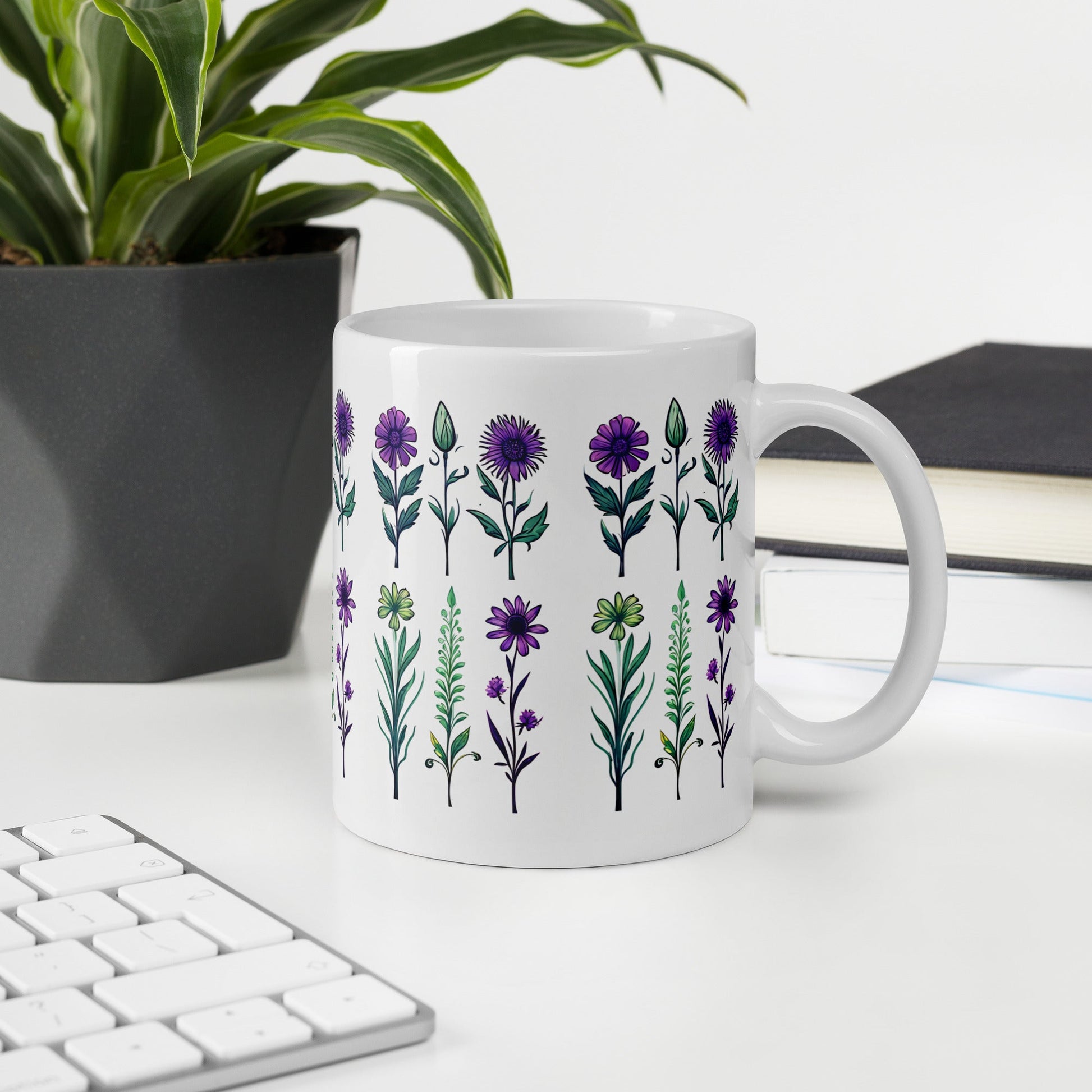 Purple and Green Wildflowers White Glossy Mug (11 oz, 15 oz, 20 oz) - Mugs - Discovery Co.