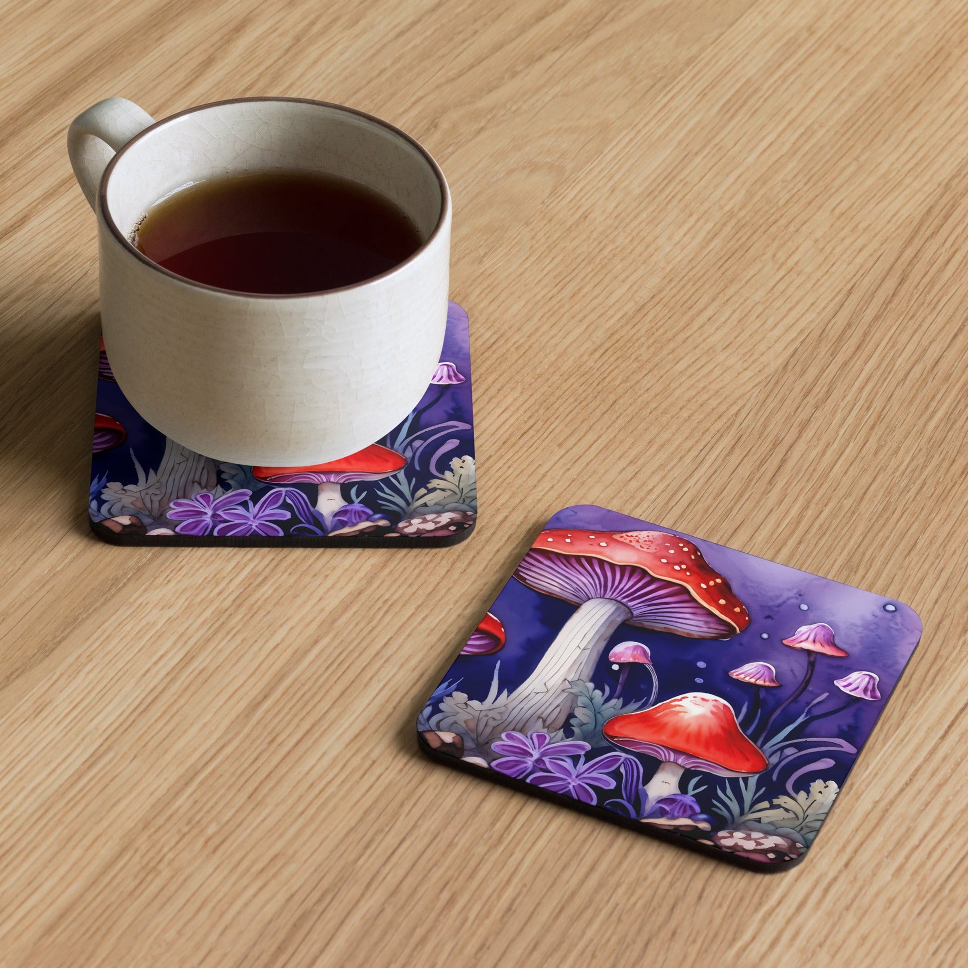 Purple and Red Mushroom Forest 2 Cork-back Coaster - Coasters - Discovery Co.