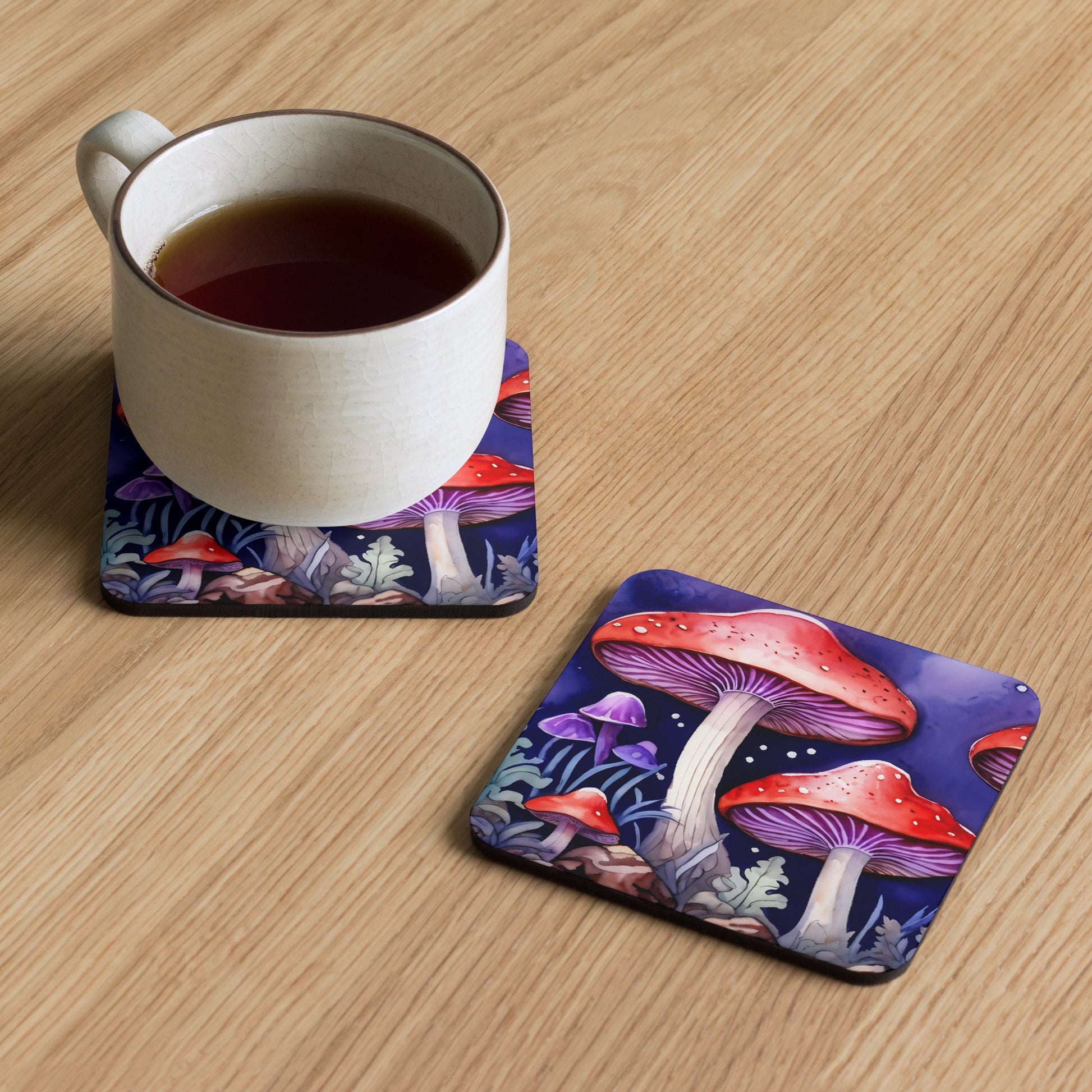 Purple and Red Mushroom Forest Cork-back Coaster - Coasters - Discovery Co.