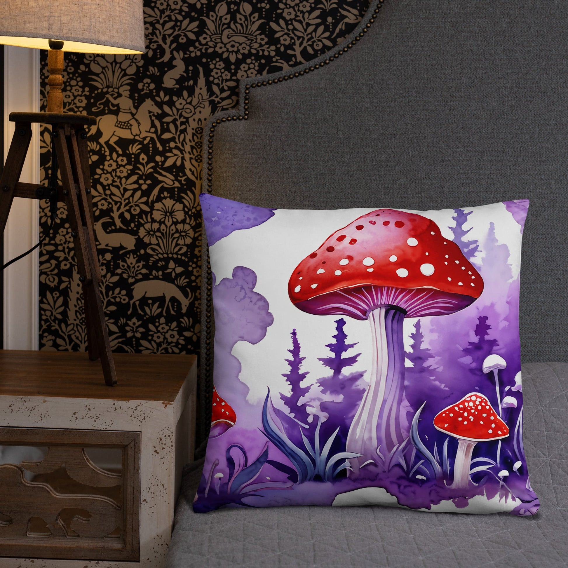 Purple and Red Mushrooms Watercolor Art Basic Pillow - Pillows - Discovery Co.