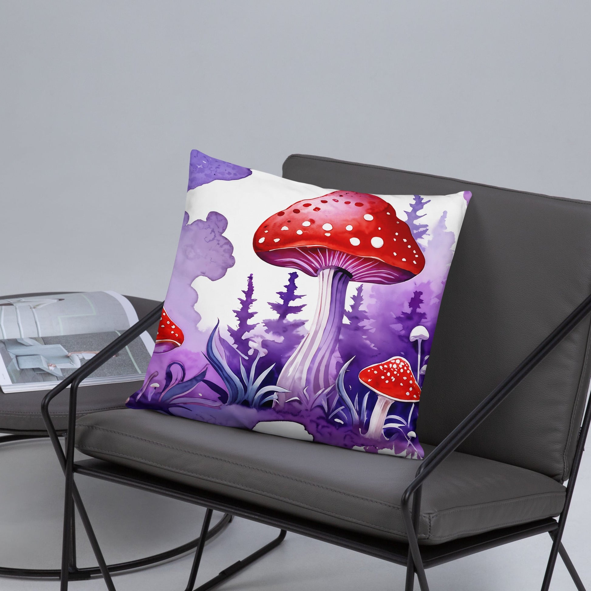Purple and Red Mushrooms Watercolor Art Basic Pillow - Pillows - Discovery Co.