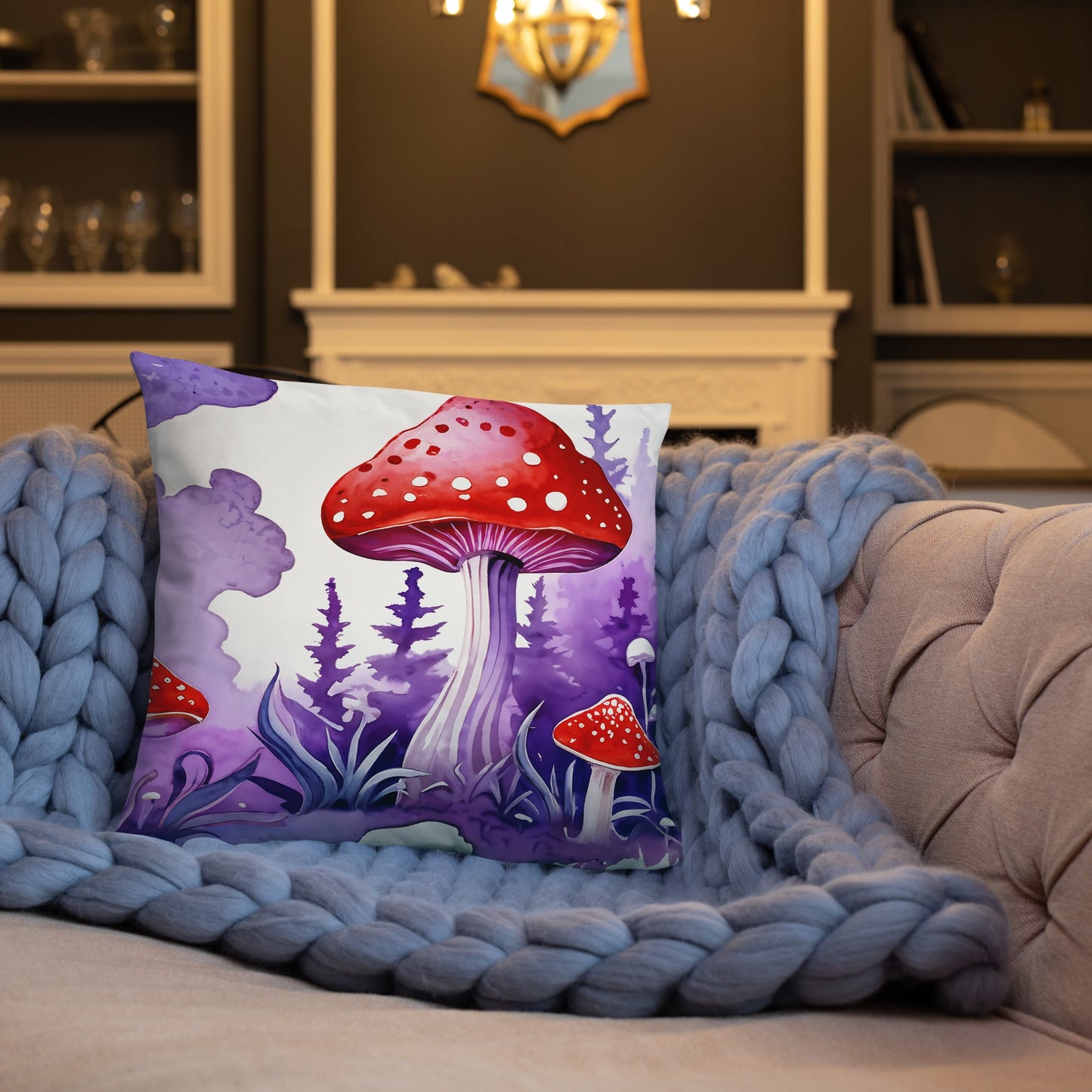 Purple and Red Mushrooms Watercolor Art Basic Pillow - Pillows - Discovery Co.