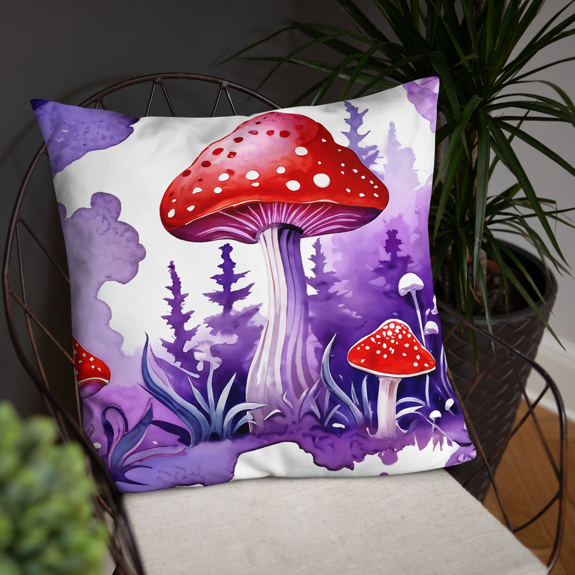 Purple and Red Mushrooms Watercolor Art Basic Pillow - Pillows - Discovery Co.