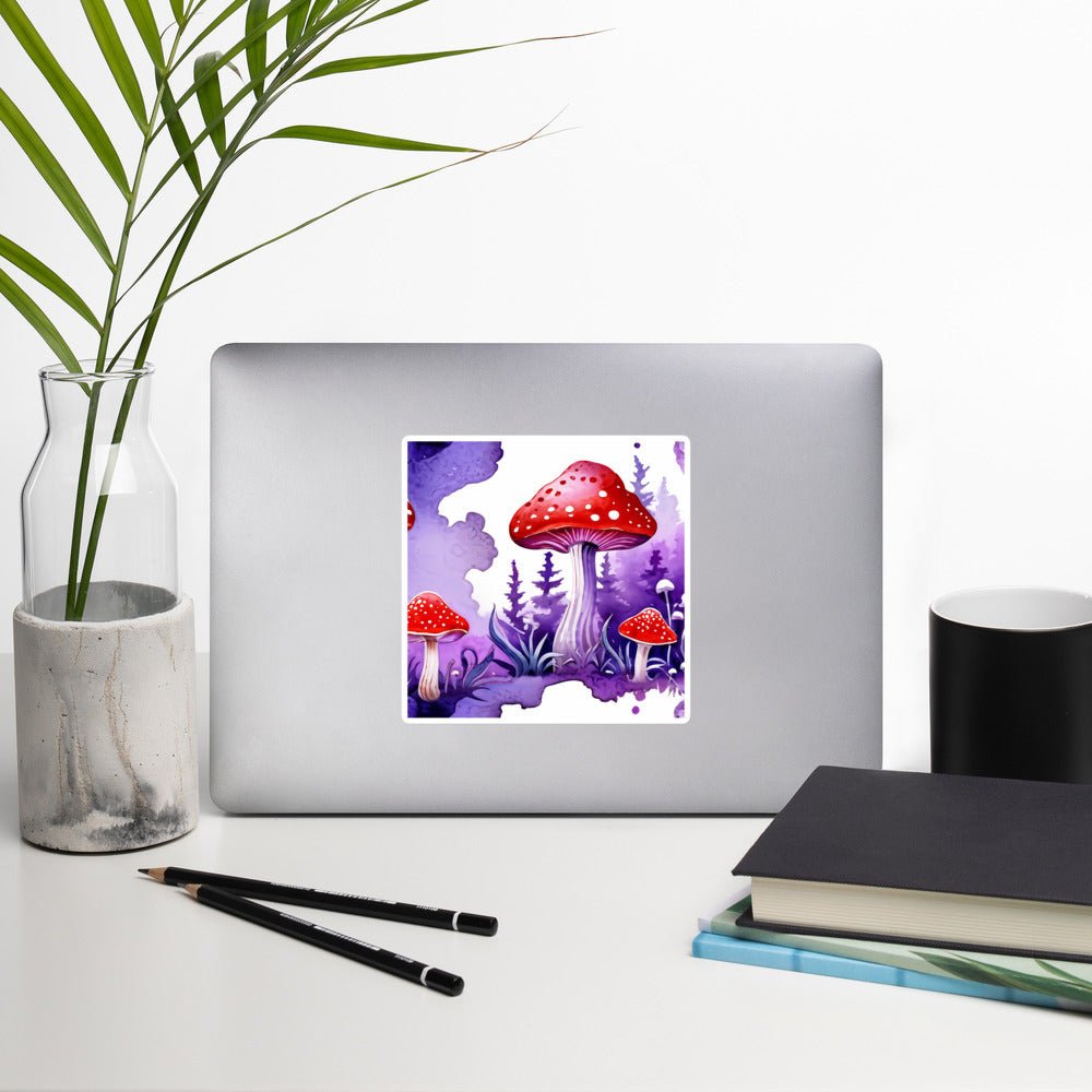 Purple and Red Mushrooms Watercolor Art Bubble - free Stickers - Stickers - Discovery Co.