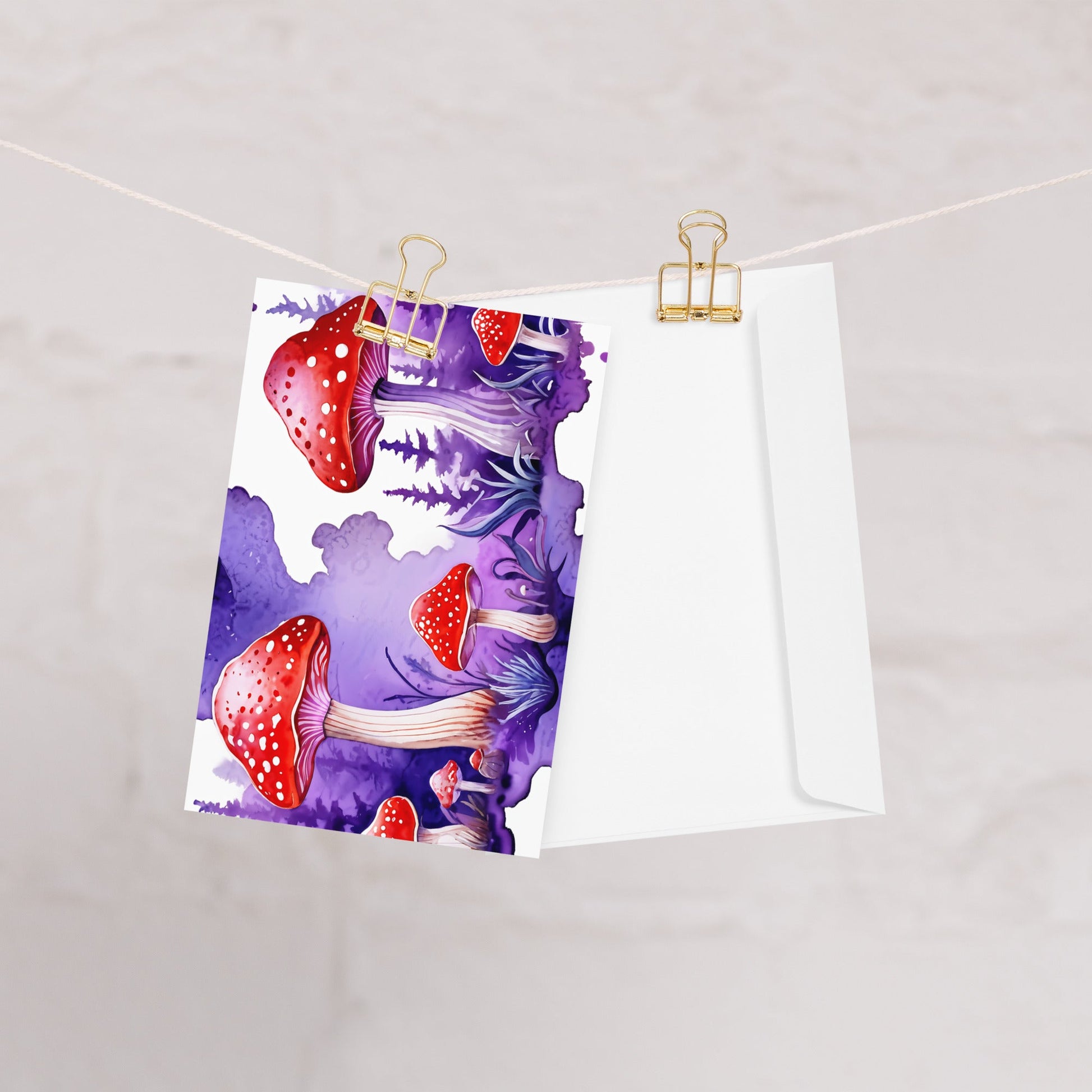 Purple and Red Mushrooms Watercolor Art Greeting Card - Greeting Card - Discovery Co.