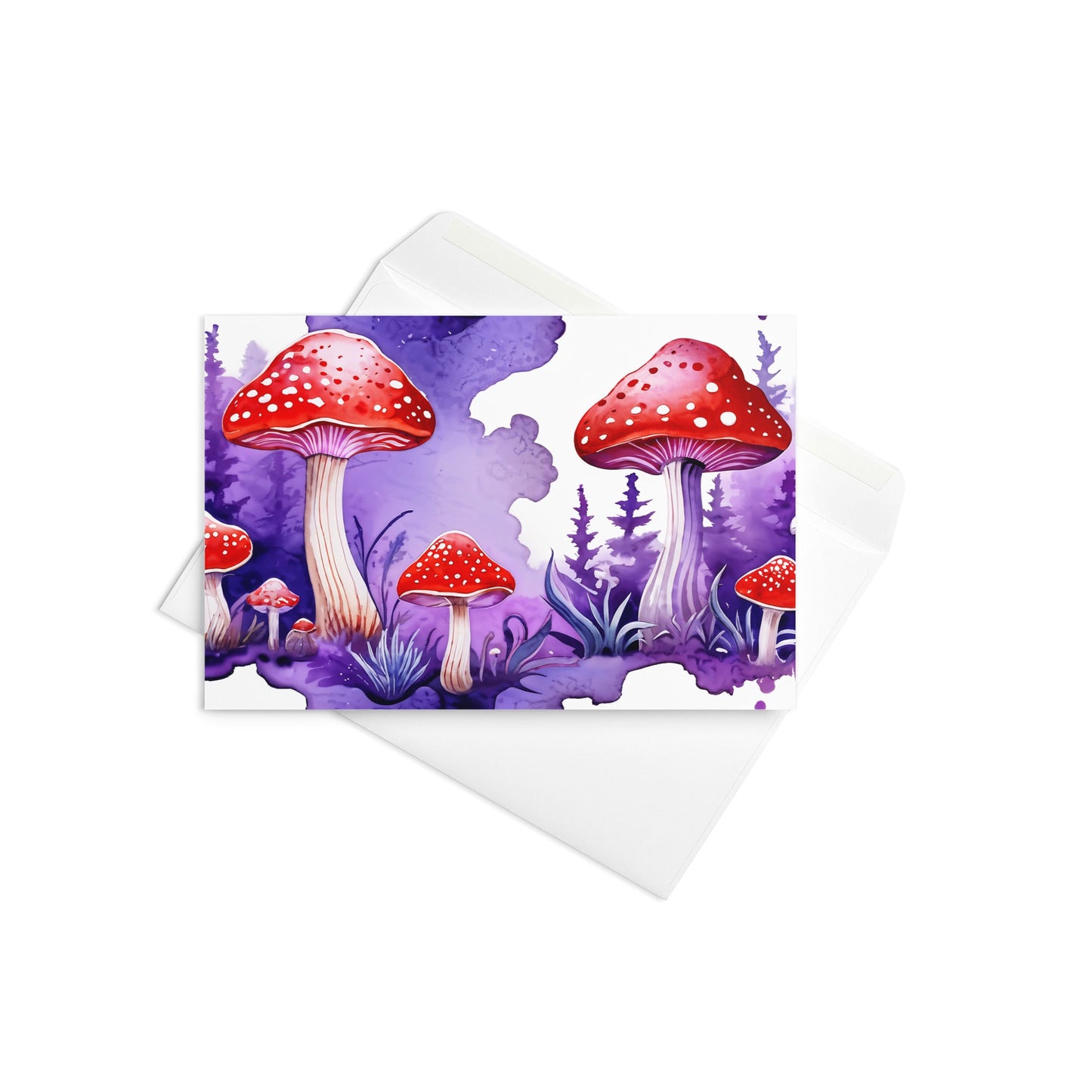 Purple and Red Mushrooms Watercolor Art Greeting Card - Greeting Card - Discovery Co.