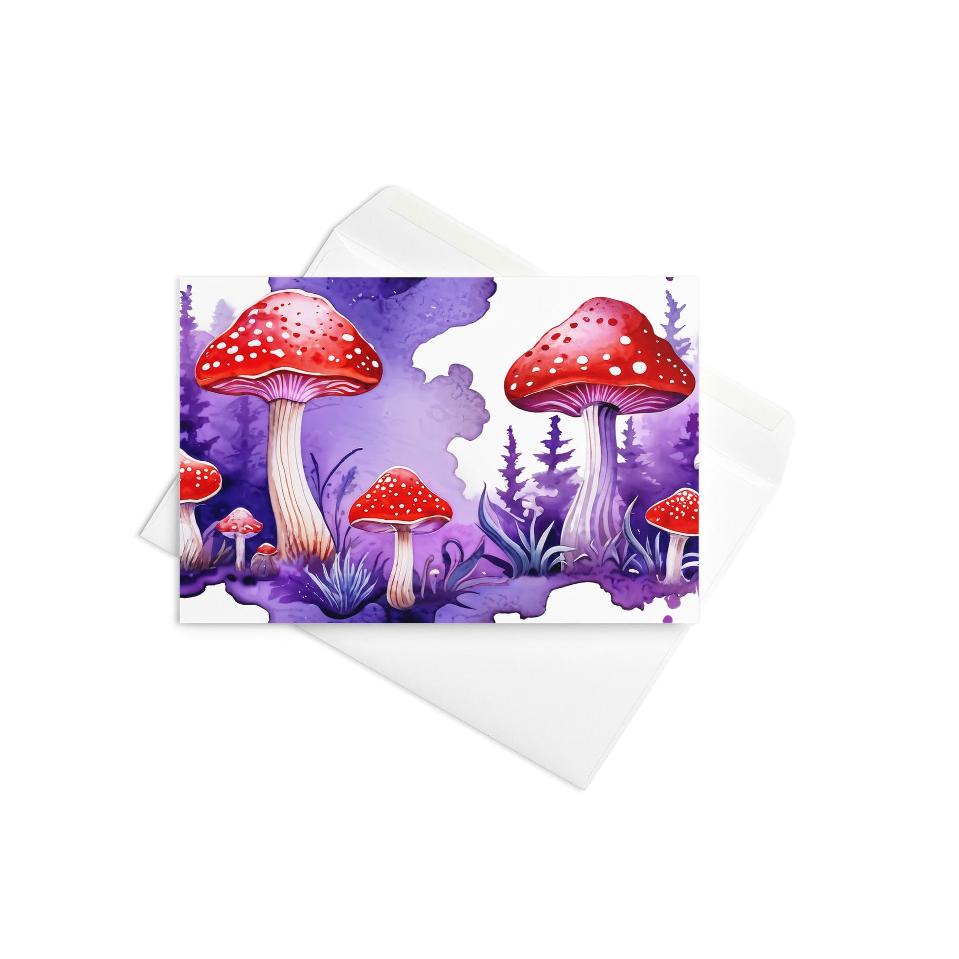 Purple and Red Mushrooms Watercolor Art Greeting Card - Greeting Card - Discovery Co.