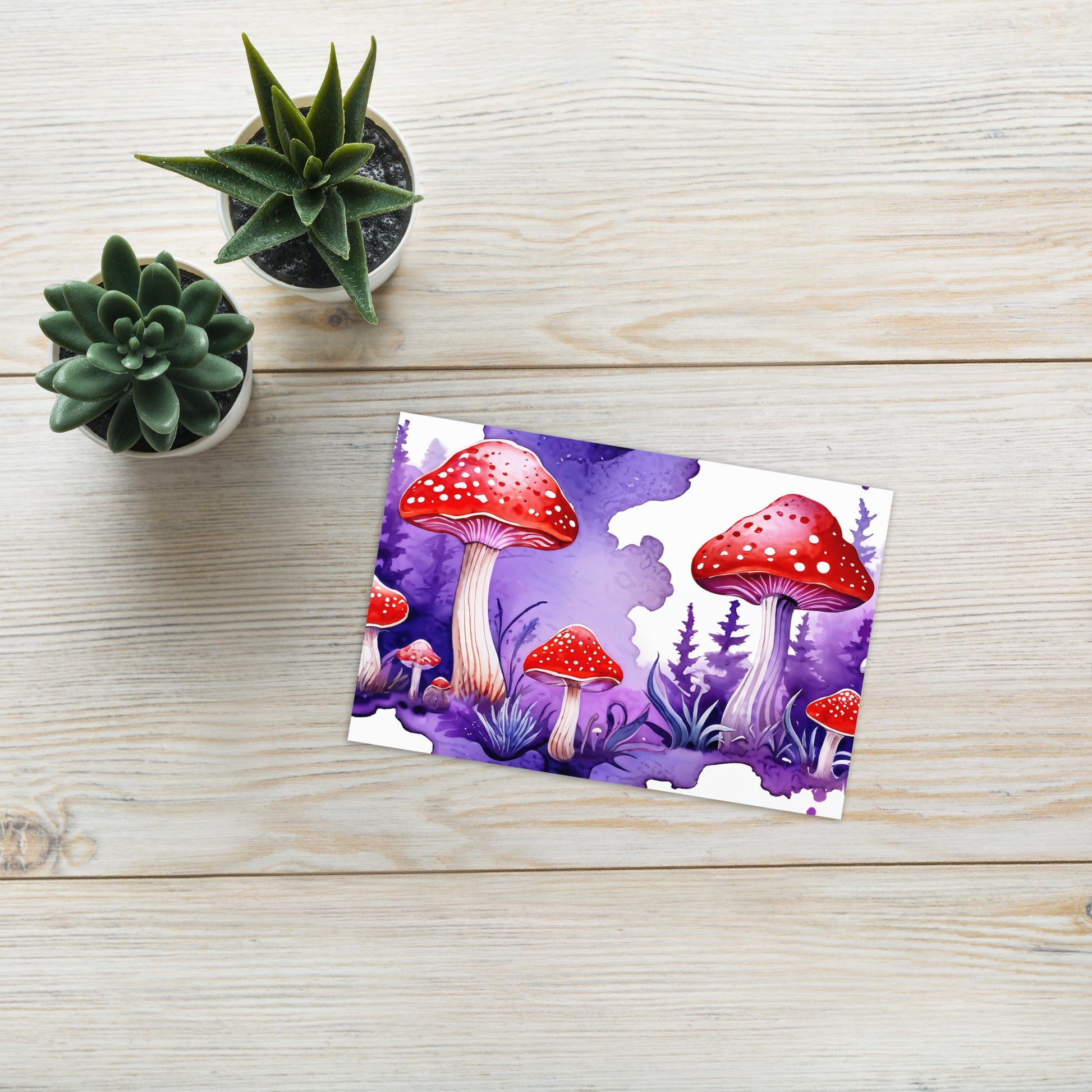 Purple and Red Mushrooms Watercolor Art Greeting Card - Greeting Card - Discovery Co.