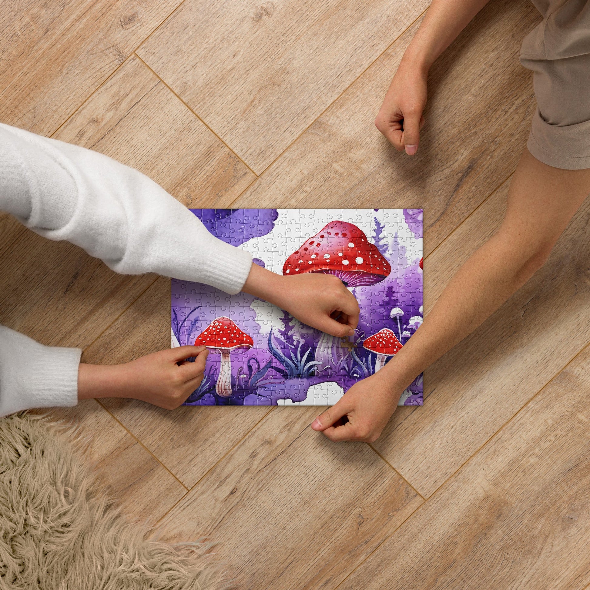 Purple and Red Mushrooms Watercolor Art Jigsaw Puzzle - Puzzle - Discovery Co.