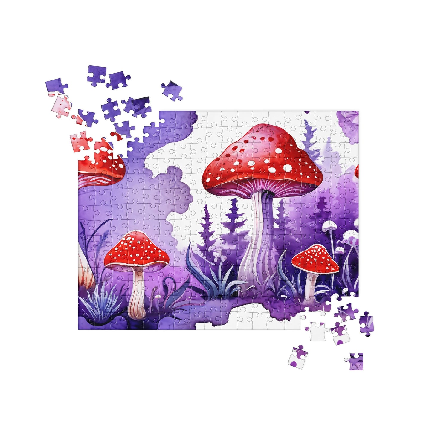 Purple and Red Mushrooms Watercolor Art Jigsaw Puzzle - Puzzle - Discovery Co.